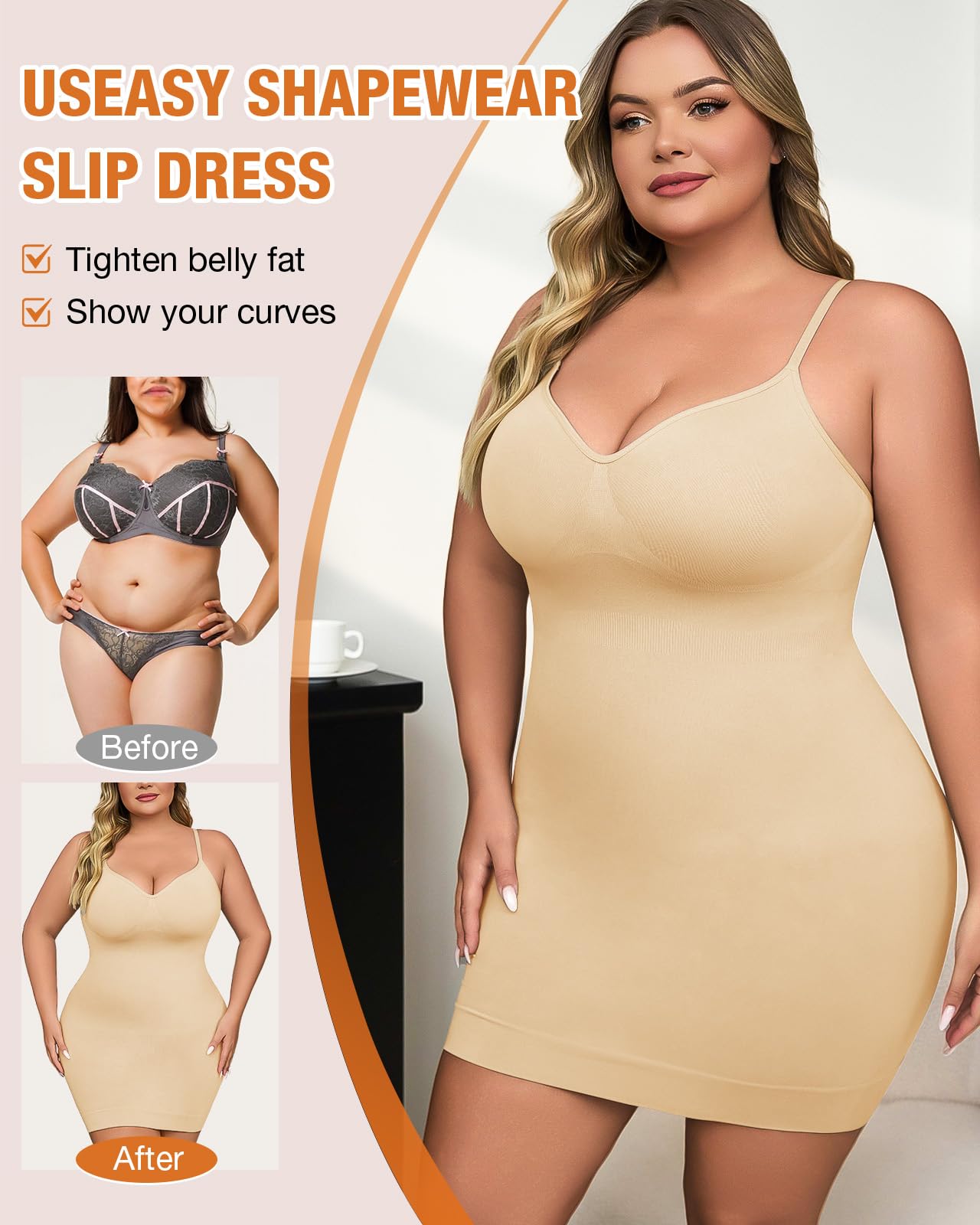 Vestido moldeador para mujer, sin costuras, con control de abdomen, talla grande, vestido de camisola suave
