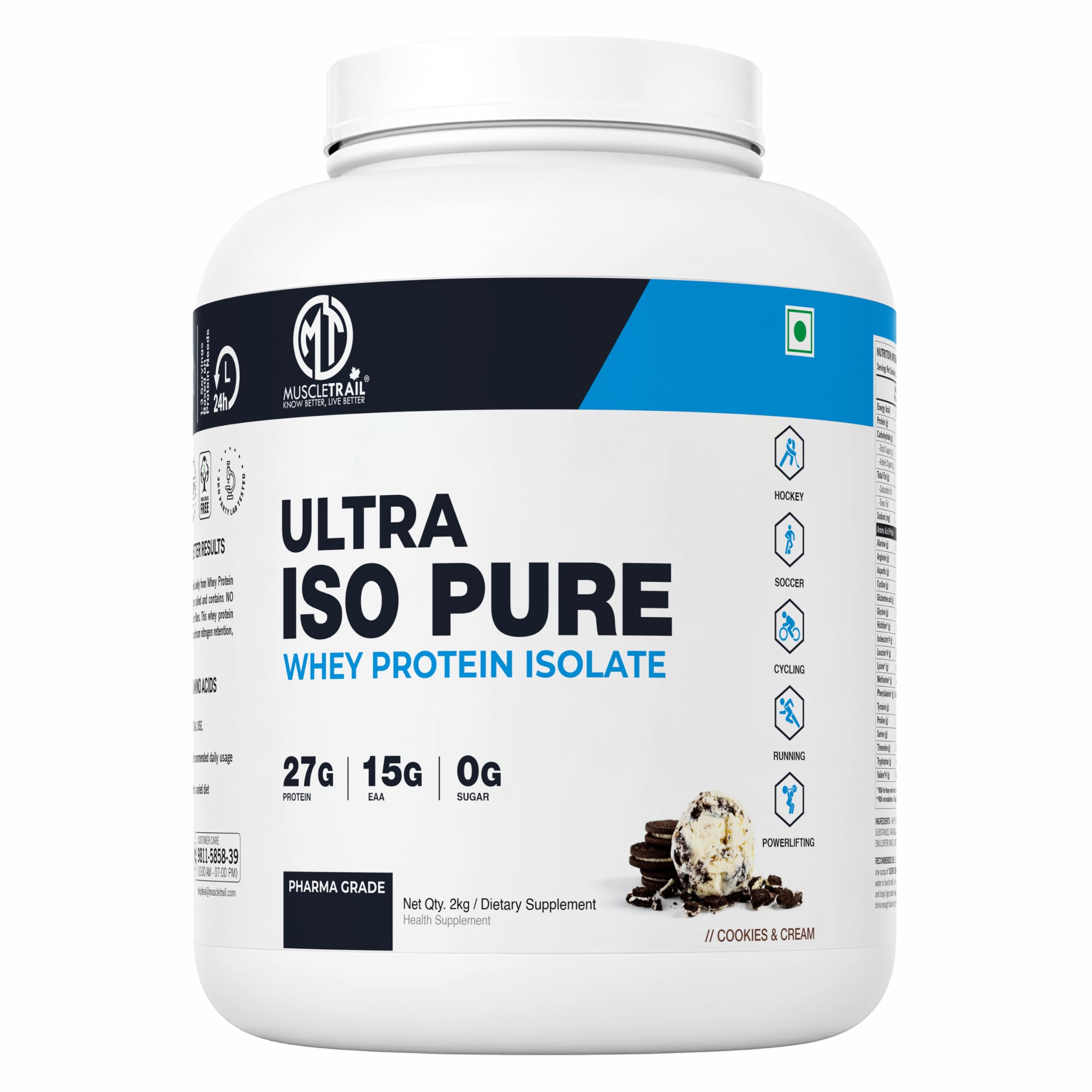 MuscleTrail 100% Whey Protein Isolate, Pharma Grade,65 Servings, 27g Protein, 15g EAA, 0g Sugar (2KG, kesar kaju pista) — Amazon image 8