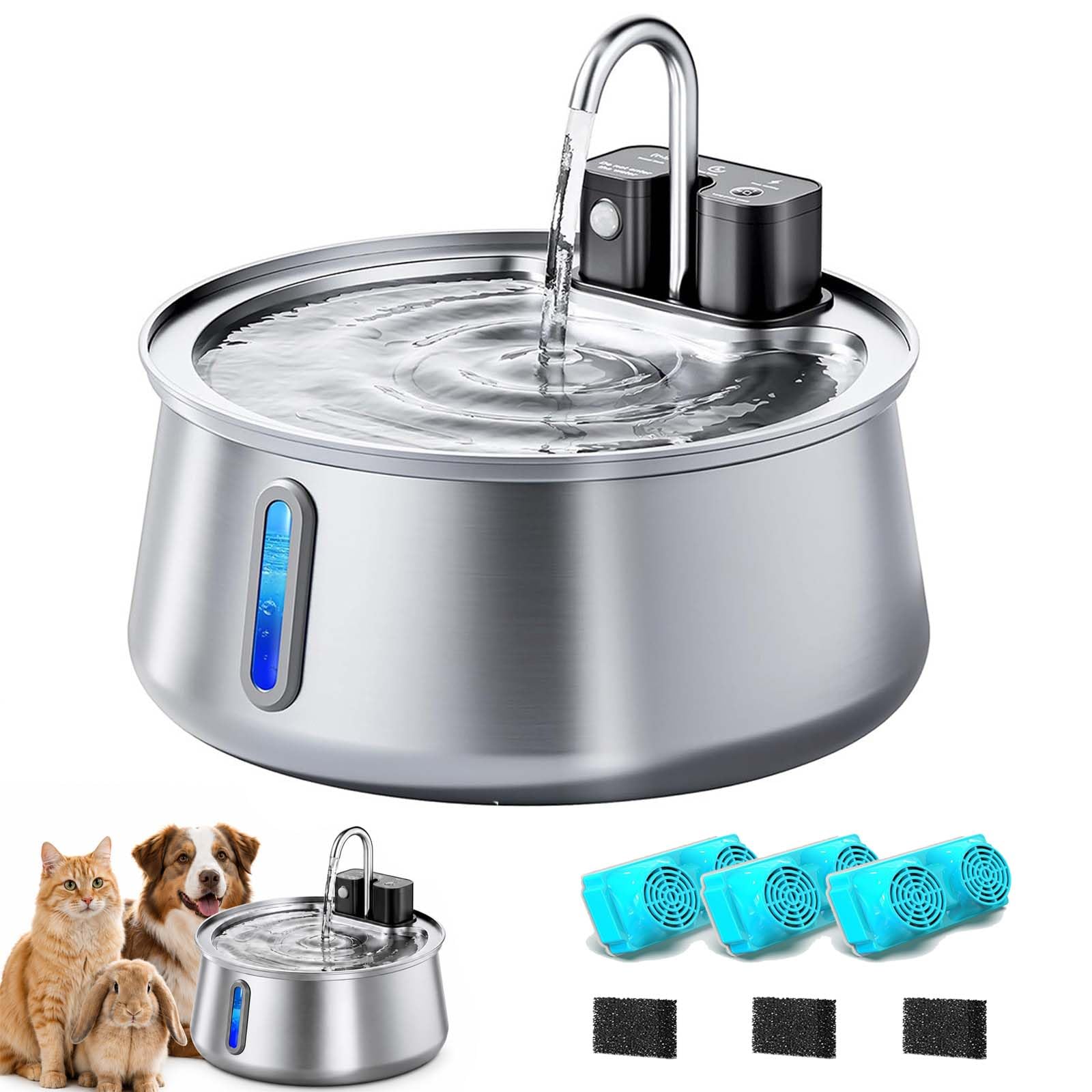 Vello Brunnen Hund,Trinkbrunnen FüR Hunde,4L,Automatischer Haustier Wasserspender,GeräUschloser Betrieb,Vierfache Filtration,Hundebrunnen FüR Katzen Und Kleine Hunde (Mit Filterpatronen)