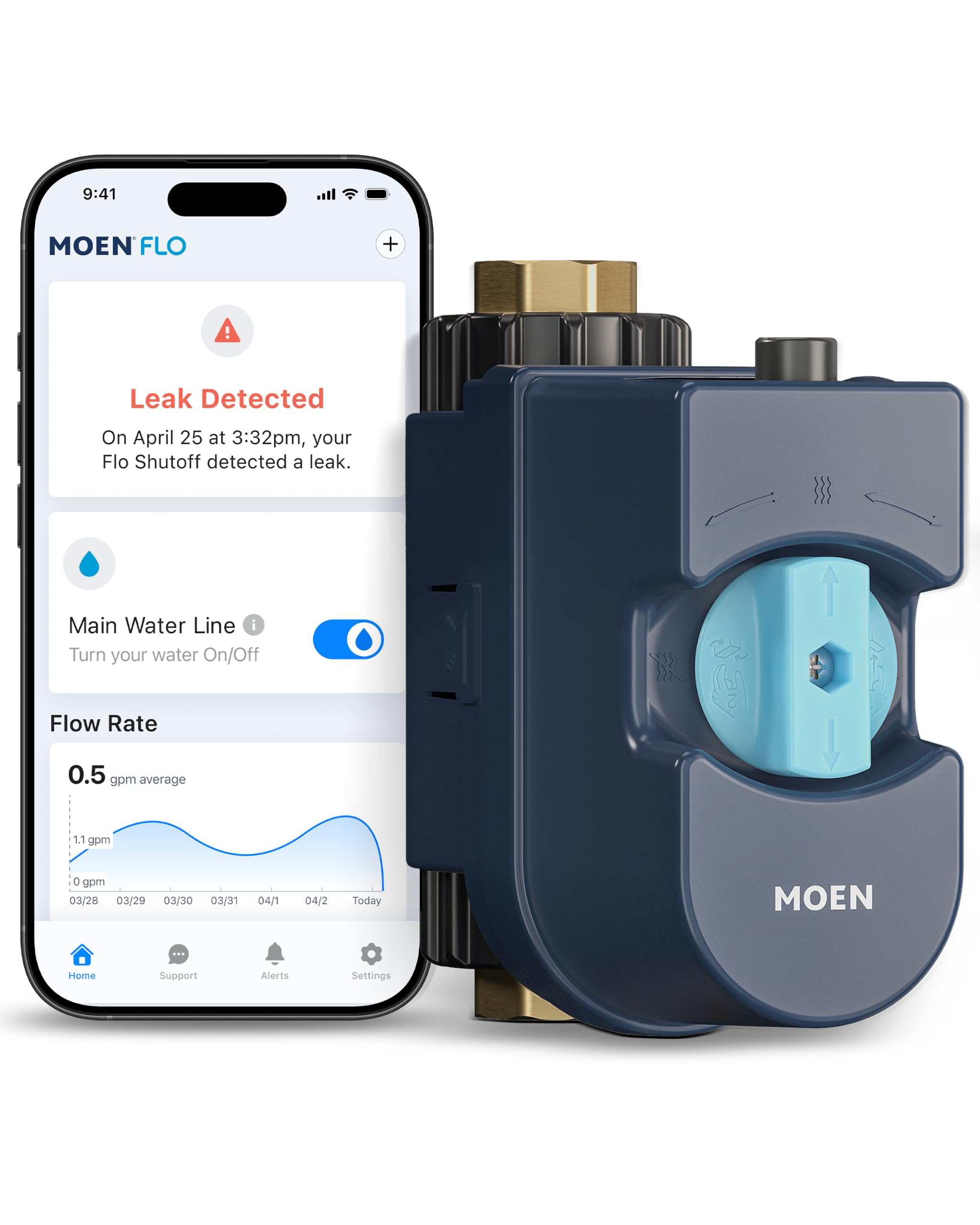 Photo 1 of Moen Flo 3/4-inch Smart Water Shut Off Valve, Smart Home Water Monitor Leak Detector, Wifi Connected, App Enabled Flow Meter and Shutoff, 900-001