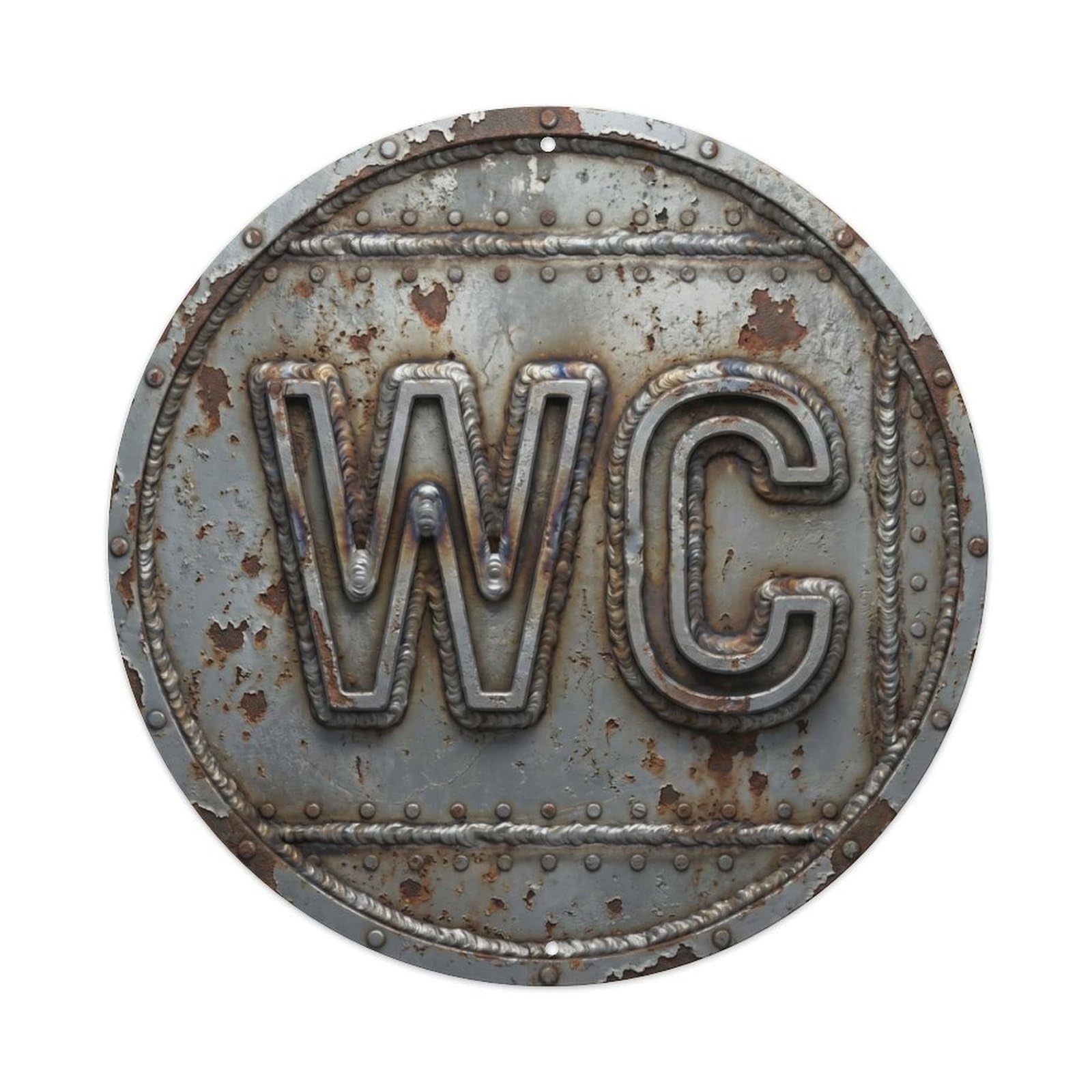 Toilet （WC） Welded Emblem Metal Tin Sign Plaque Wall Decor for Cafe, Club Bar, Office, Home Garden Round Metal Poster 8x8Inch