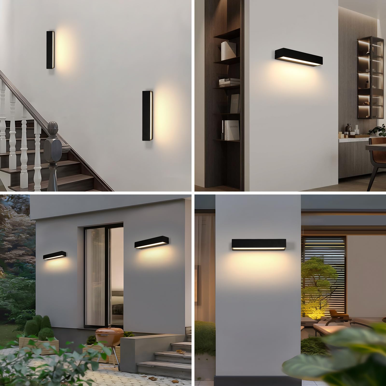 Riserva Apliques de Pared Exterior 16W, IP65 Impermeable Lámpara de Pared LED Moderna, 3000K Blanco cálido, Negro