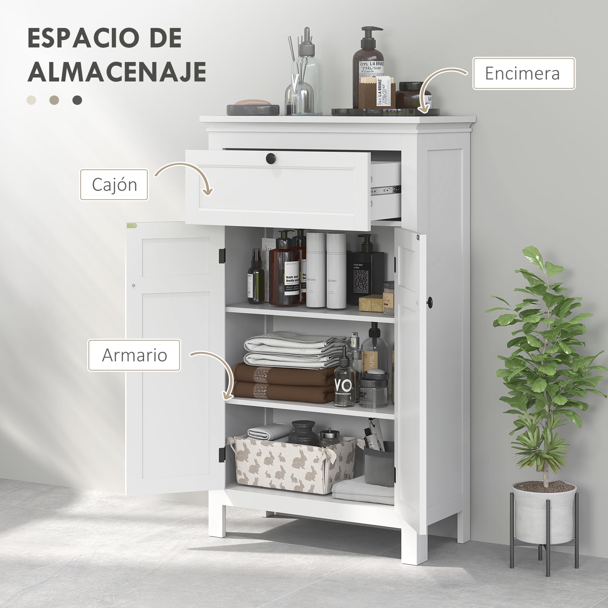 HOMCOM Columna de Baño Armario Alto 2 Puertas Cajón 60x30x102,5 cm Blanco | Estantes Ajustables, Diseño Moderno