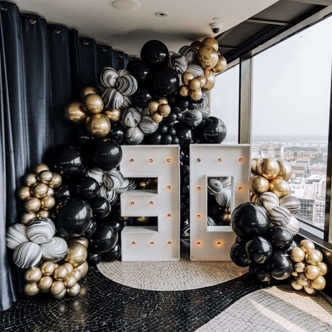 Y&L 109Pcs Gold Black Silver Balloon Arch Kit with Pump, Silver Agate Black & Gold Balloon Garland Arch Kit for Birthday Wedding Oh Baby, Halloween, New Year, NYE, Graduation Party Decorations.