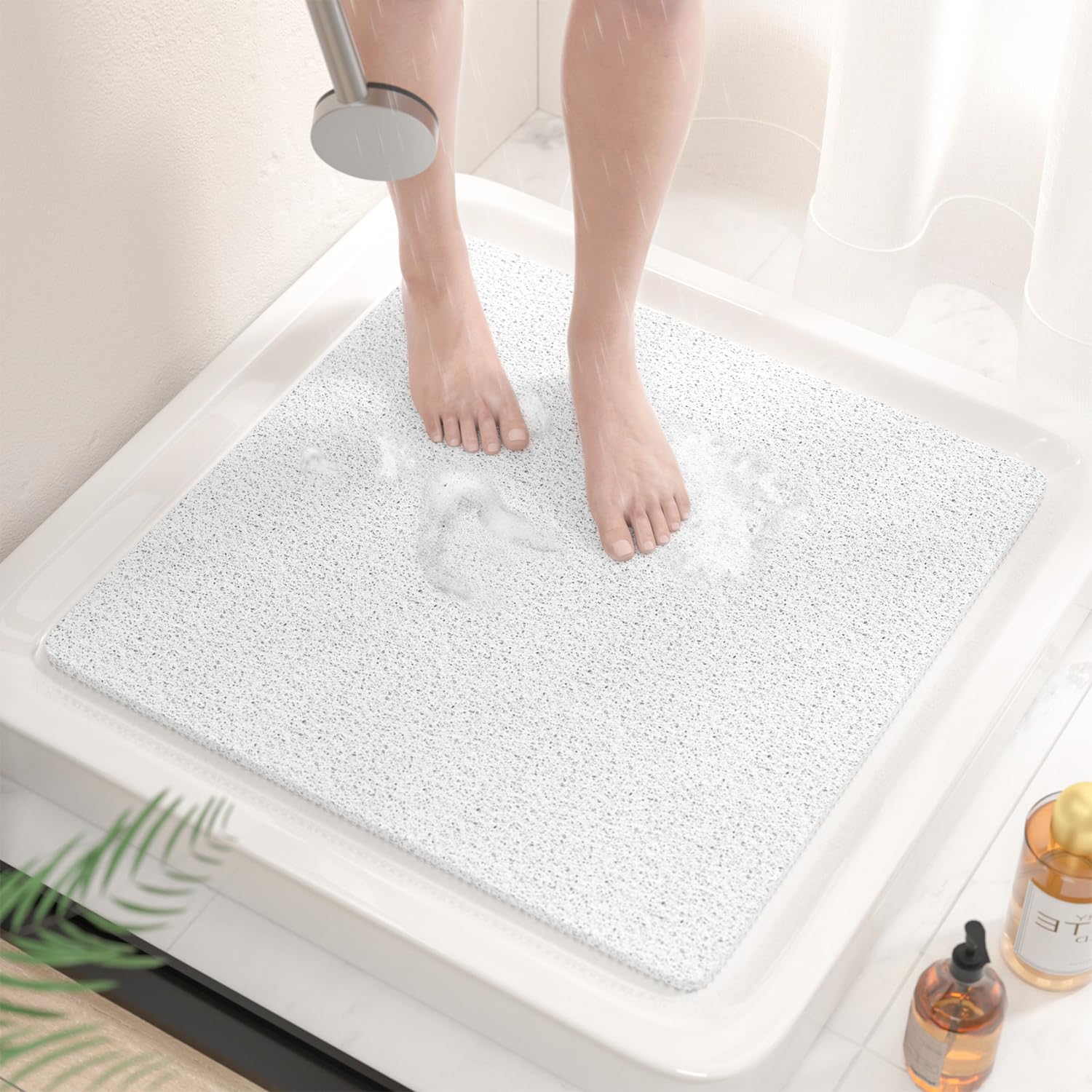 HITSLAM Duschmatte rutschfest, 53x53cm Badewannenmatte rutschfest Ohne Saugnapf, Weiche PVC-Luffa Antirutschmatte Badewanne, Schnell Trocknende Badematte, Hocheffiziente Drainage, Weiß