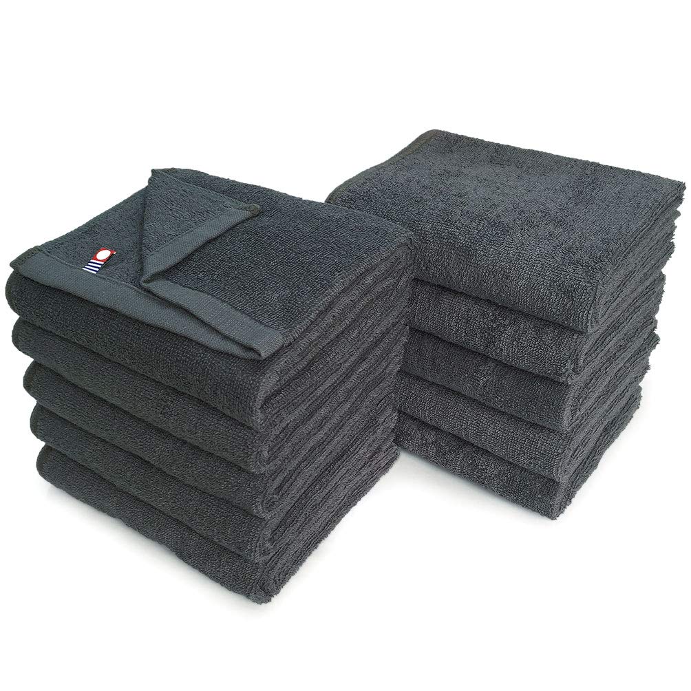 Imabari Towel Face Towel 10 Piece Set Dark Gray Cotton Salon Grade Japan
