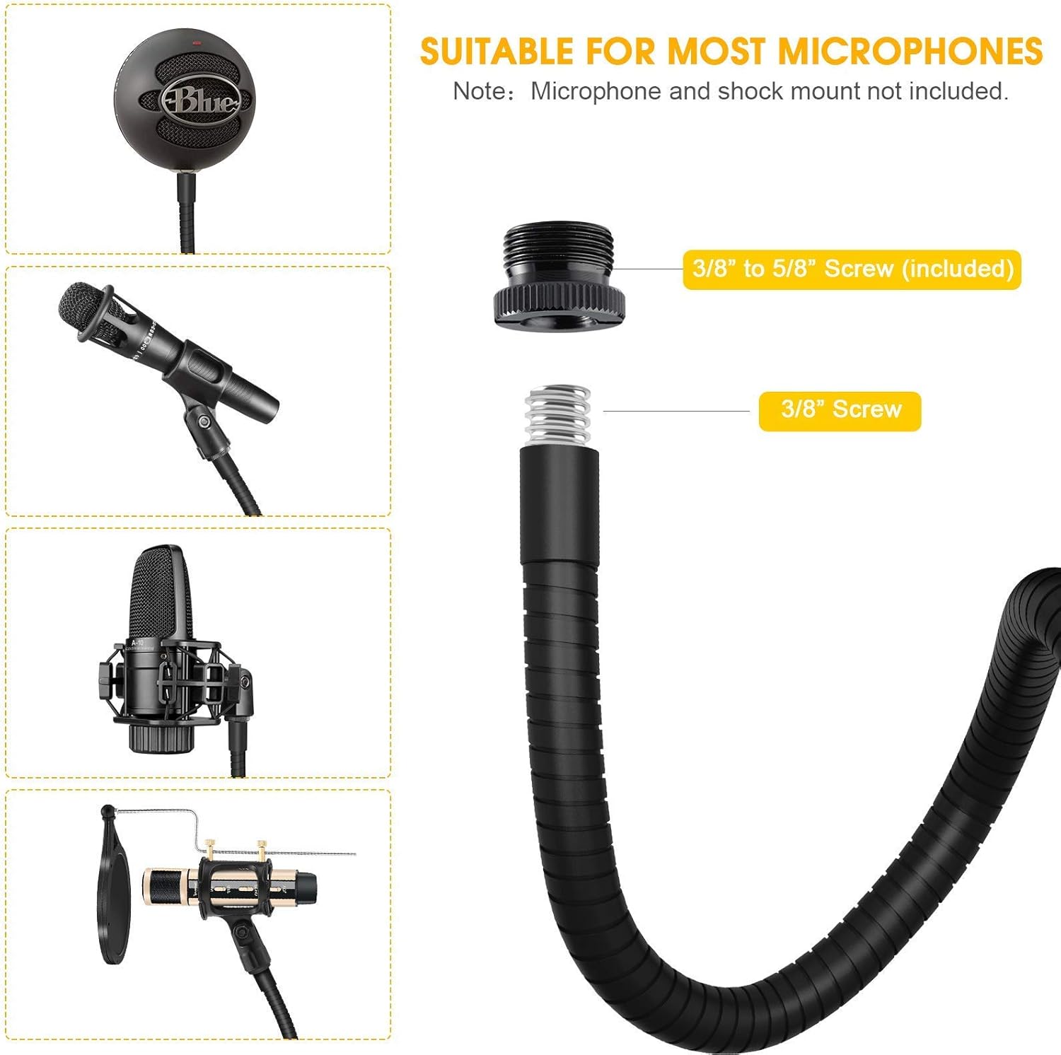 ZealSound Microphone Arm Stand h1 13 inch + h19 19 inch Black