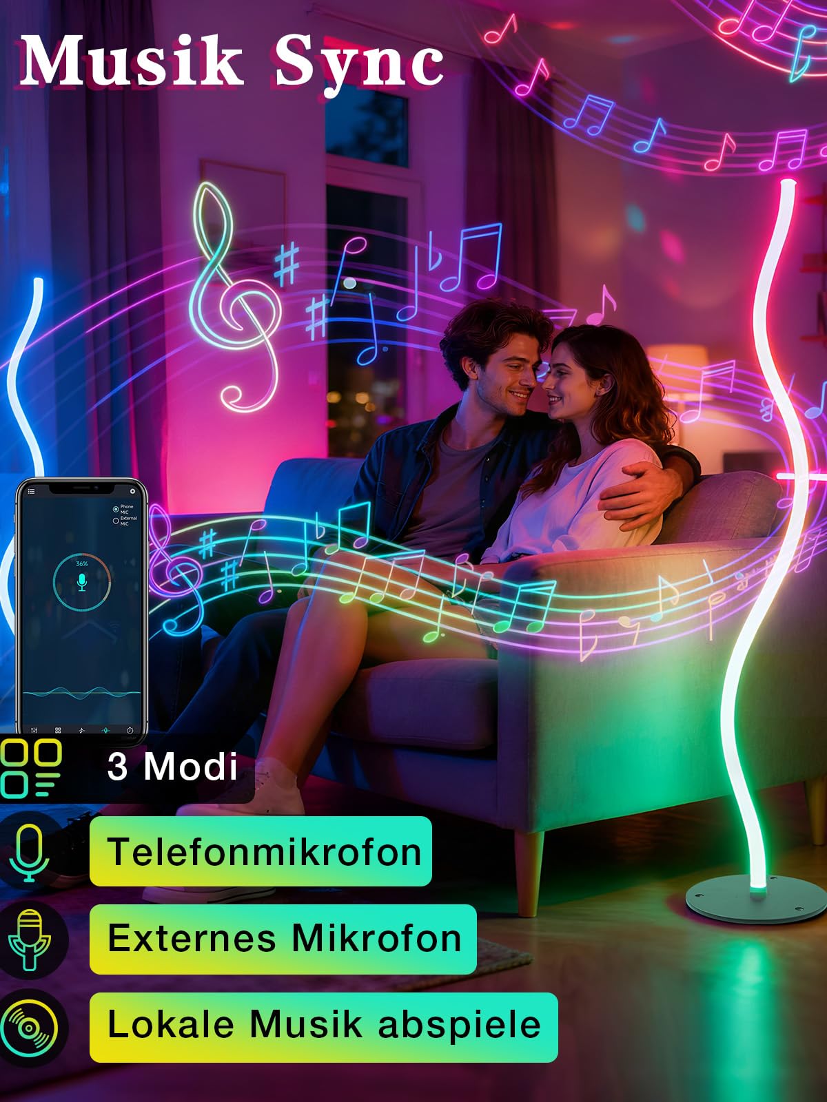 Lámpara de pie LED para salón, lámpara de pie RGBIC regulable, lámpara LED de suelo con mando a distancia y aplicación, 16 millones de colores, 200 modos de escena, modos de música, modo de