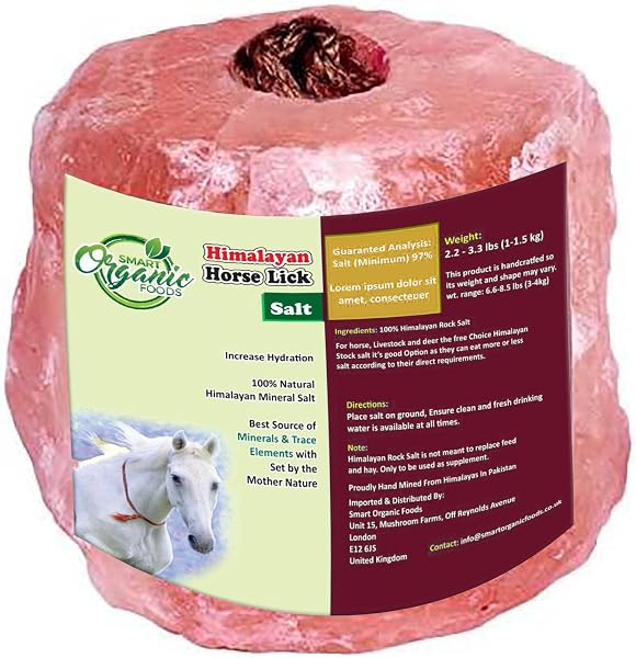 Smart Organic Foods Himalayan Animal Horse Lick Natural Pink Salt, Natural shape salt with strong hanging Rope Suitable for all Animals 1-1.5 kg Salt l Product from Pakistan - 1