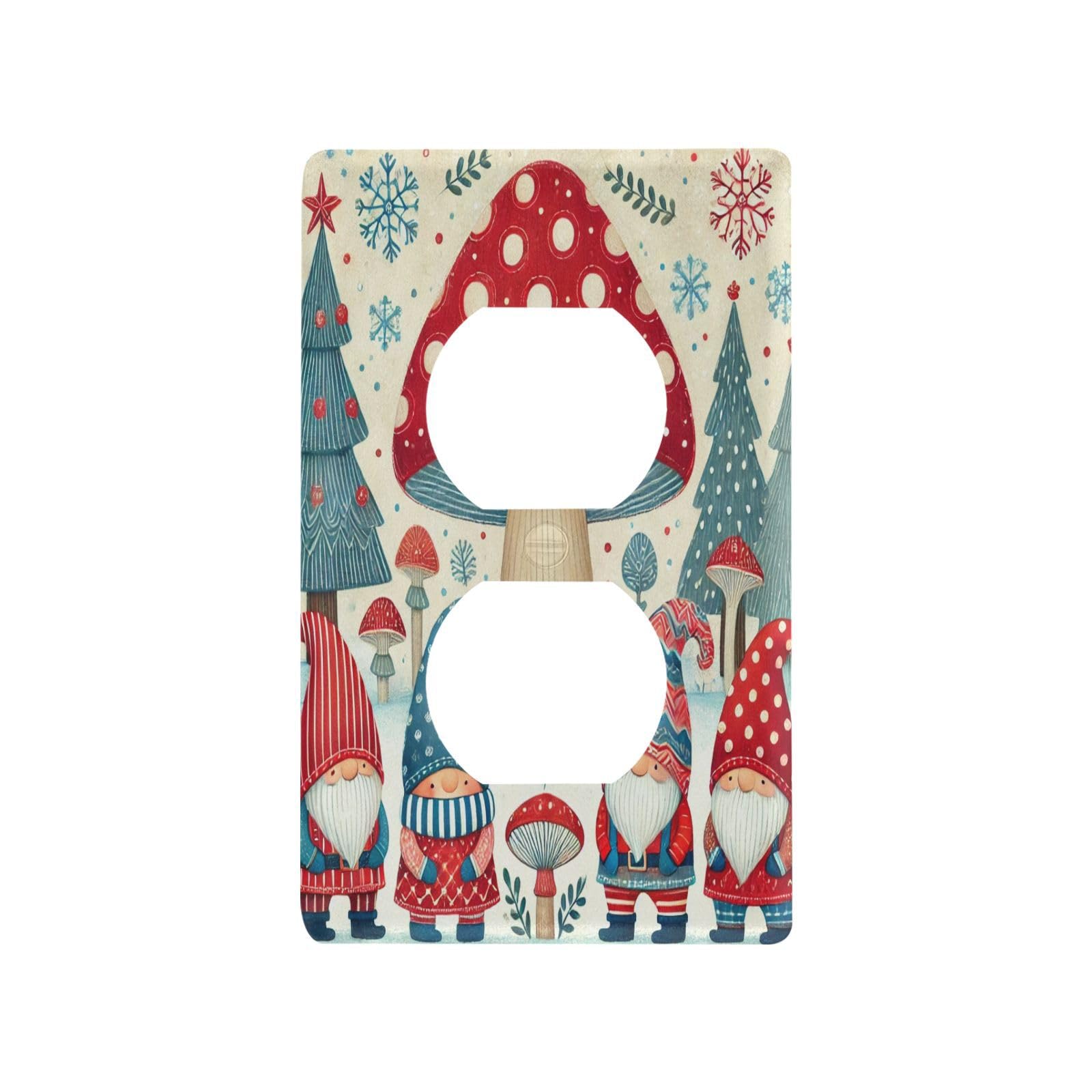 Gnomes Mushroom Christmas Light Switch Cover Decorative Receptacle Outlet Wall Plate Guard Plastic Wall Outlet Cover for Living Room Home Decor Kitchen (Duplex Outlets Cover)