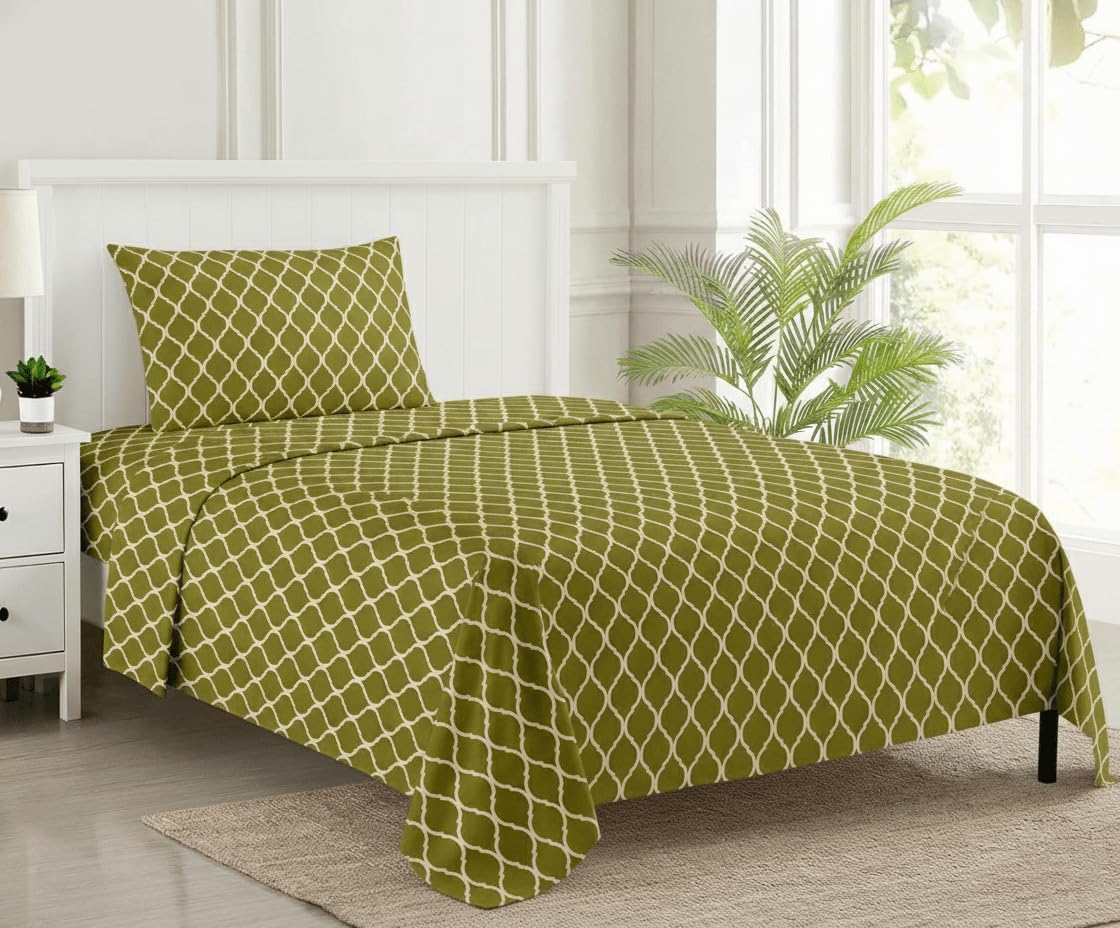 Trance Home Forest Green Cotton Queen Bedsheet Set -23