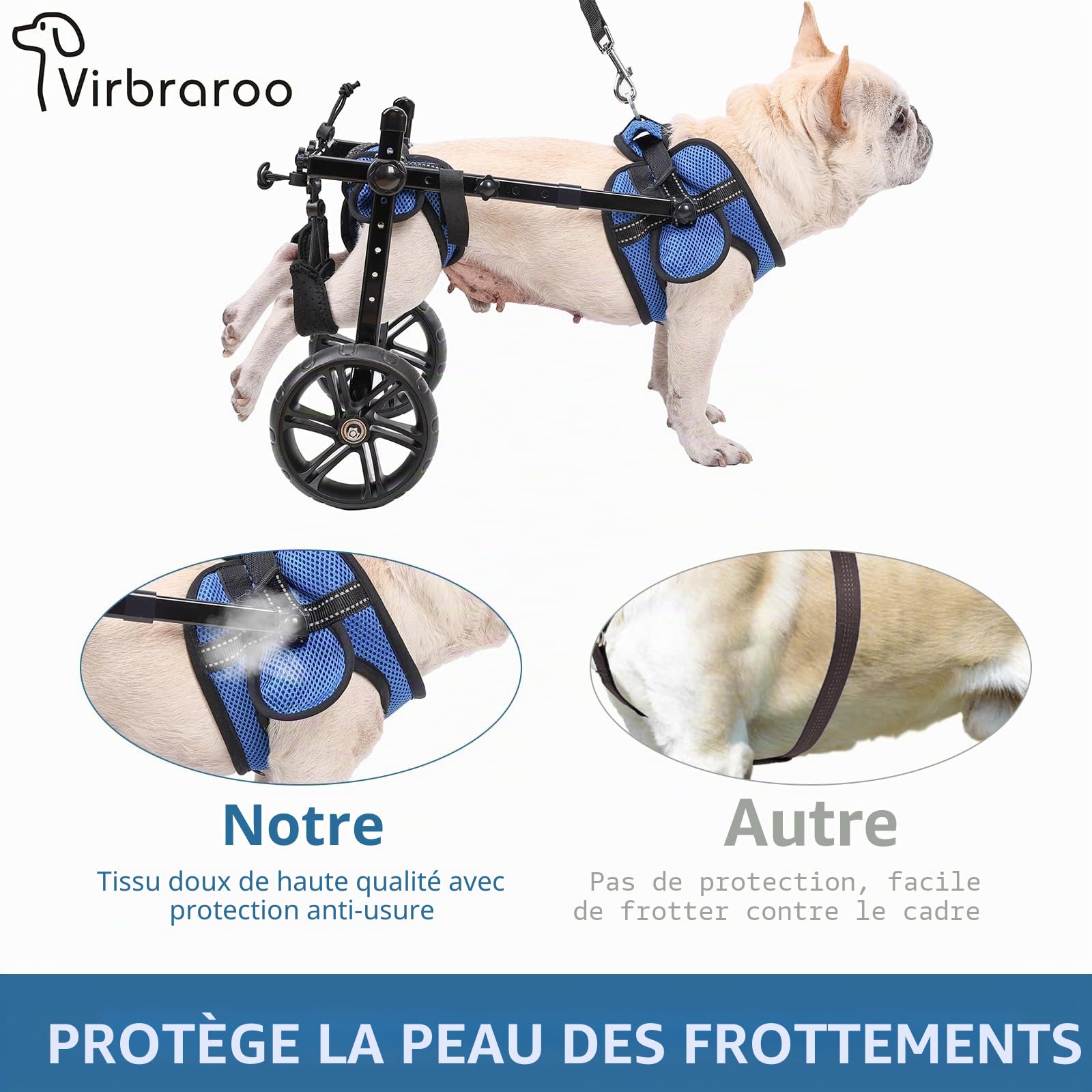 Fauteuil roulant Pvirbravoo Dlm-01 - Pneus tout-terrain améliorés pour petit chien - Fauteuil roulant réglable pour chien - Design de sécurité réfléchissant pour pattes arrière handicapées ou blessées