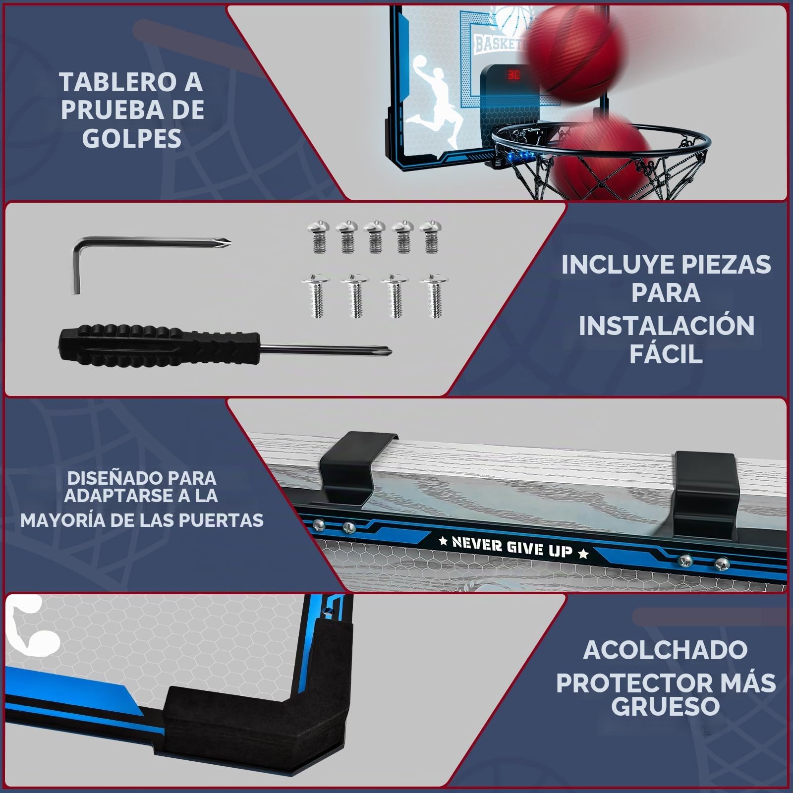 BuzzoXerex Canasta Baloncesto Infantil de Interior, Mini Canasta Baloncesto Habitacion Pared con Mandos a Distancia, Puntuación Automática, 7 Colores LED, Basketball Hoop Regalos para Niños Niñas