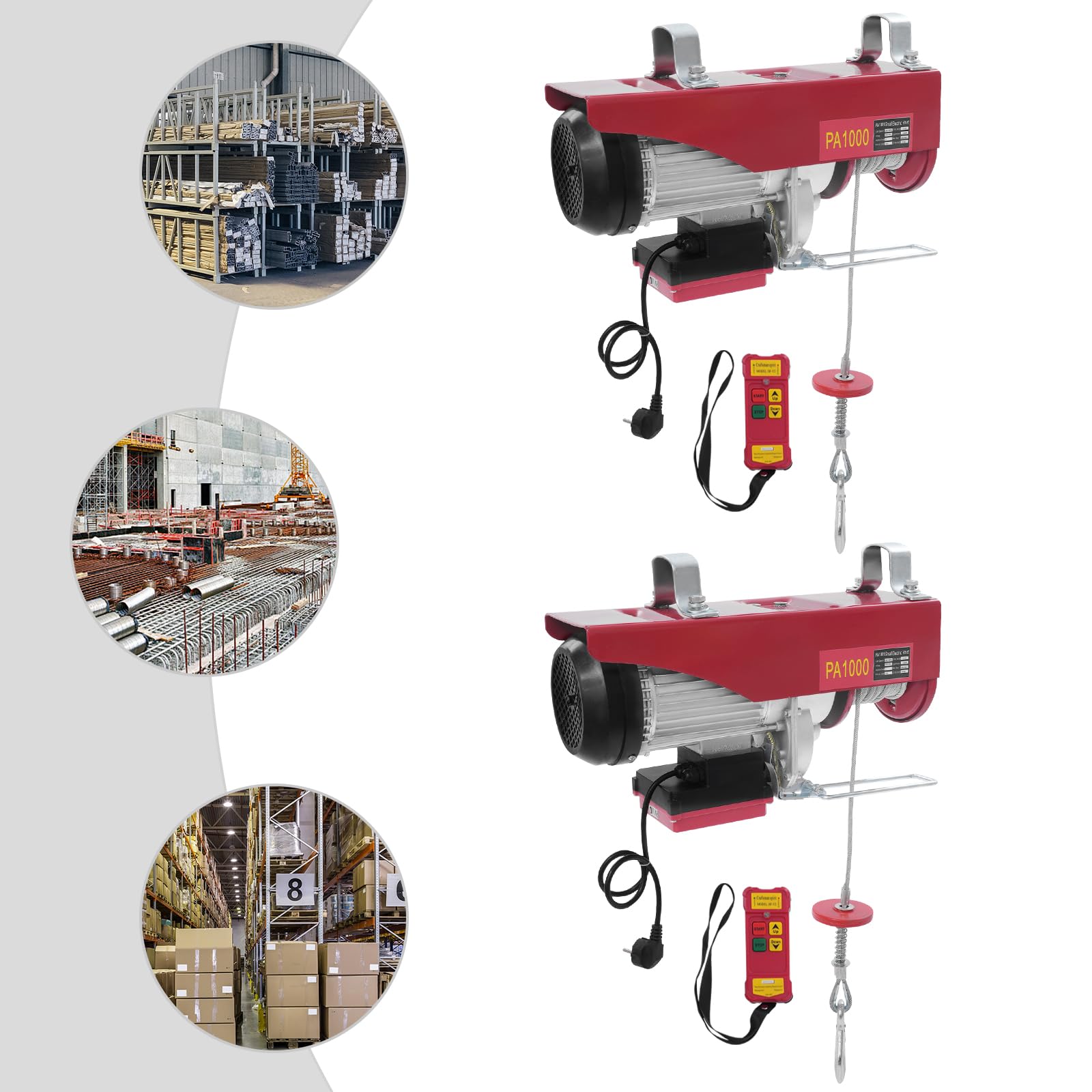 2 unidades Cabrestantes Eléctricos 800W 220V 50Hz Polipasto Eléctrico con Control Inalámbrico IP40 Polipasto Eléctrico con Eslingas, 500kg-1000kg Capacidad de Carga