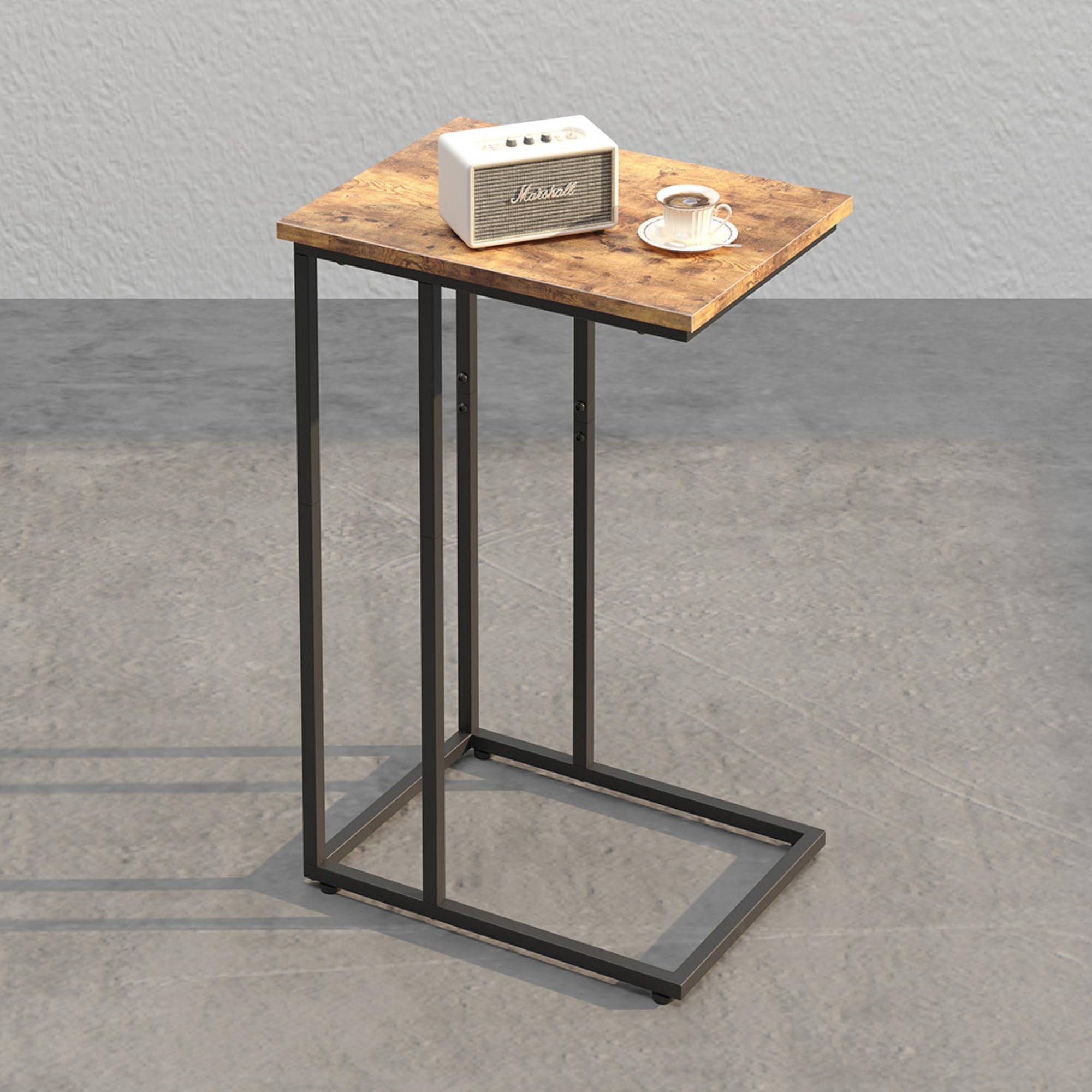 Innerjoin Slim C Shaped End Table, C Side Table for Sofa, Couch and Bed, Tv Tray Table fits Small Space, Living Room Bedroom, Rustic Brown