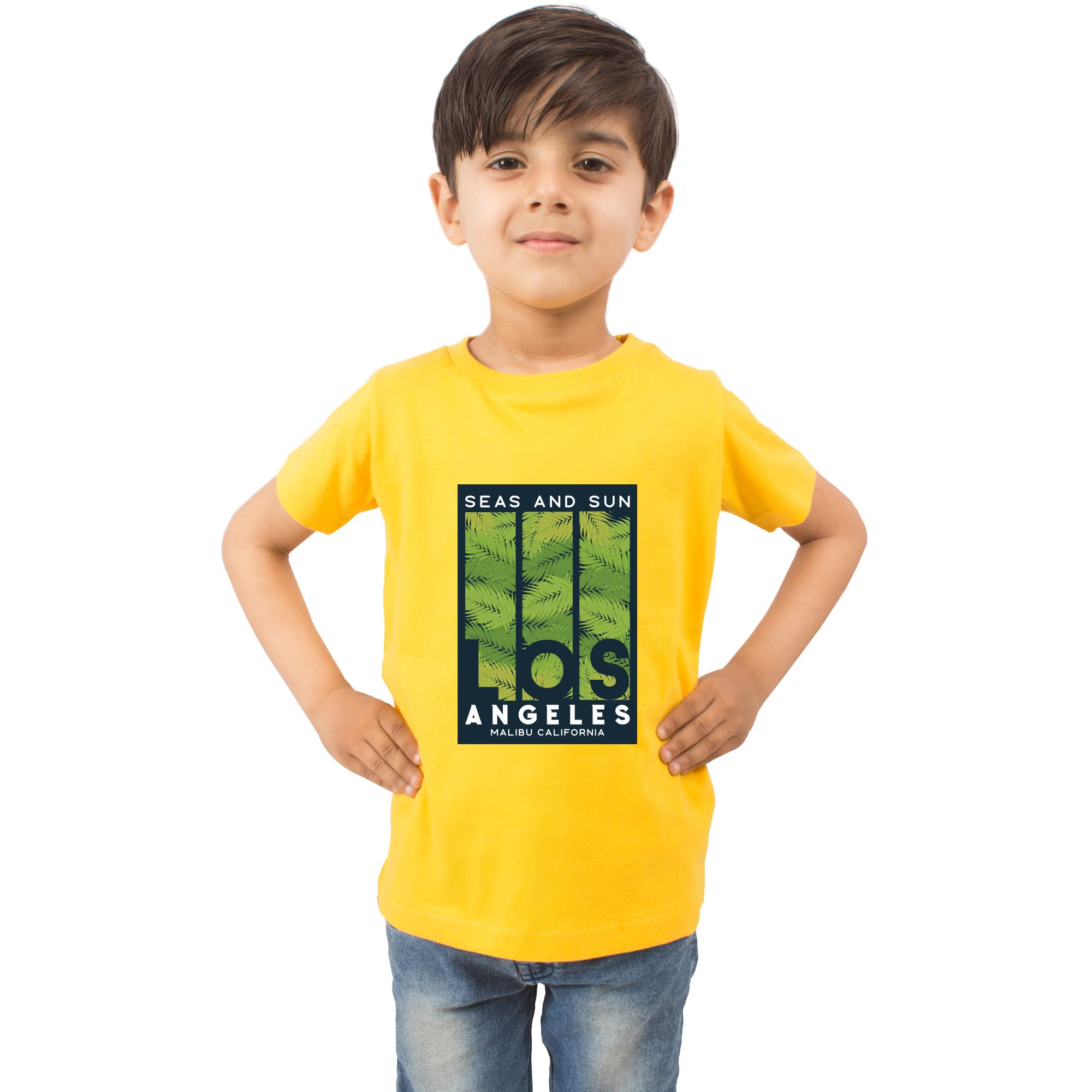 LIMIT Fashion Store - Los Angels Seas and Sun Design Printed Colored Cotton Kids T-Shirt (Boys/Girls)