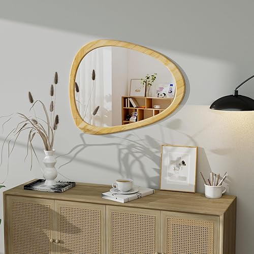 Miniatura 10 de Espejo de pared irregular de 34" x 20", espejo con marco de madera negra, espejo de pared asimétrico para sala de estar, dormitorio, baño, entrada,