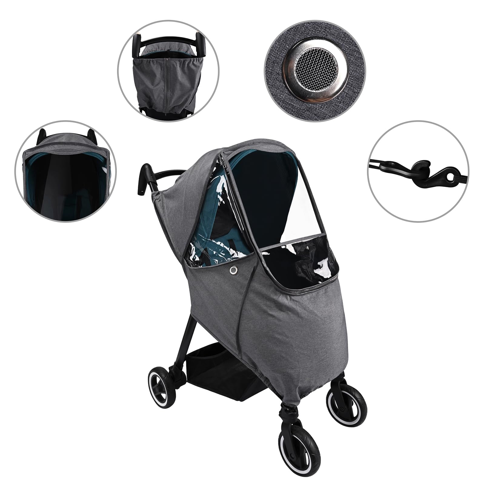 Bebamour Stroller Rain Cover Universal Stroller Accessory, Waterproof, Windproof Protection, Protect from Dust Snow - Image 3
