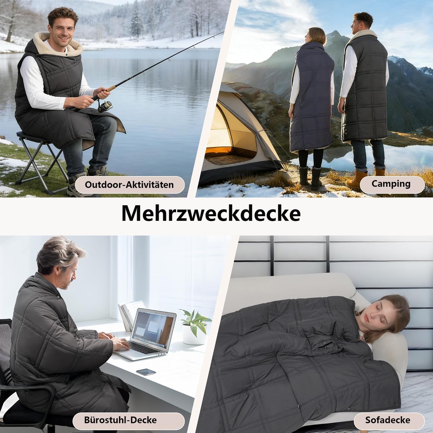 Heizdecke Kabellos mit 7.4V Akku für Herren Damen, Elektrische Wärmekissen Tragbar Beheizter Schal für Zuhause, Büro, Reisen, Wandern