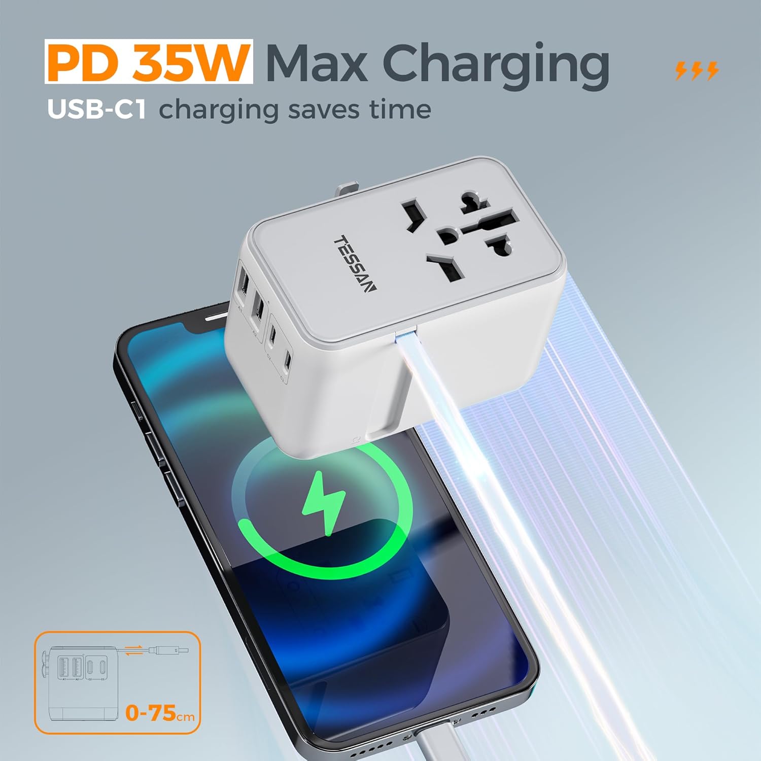 Universal Travel Adapter, TESSAN 35W International Plug Adapter Built-in 1 USB C... 3 71Zx WY6PDL. AC SL1500