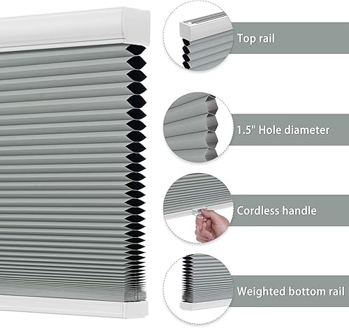 Miniatura 3 de Changshade JZCEL40GY72C - Persianas opacas de acordeón sin cordones para ventanas de interior, persianas celulares opacas, oscurecimiento de la