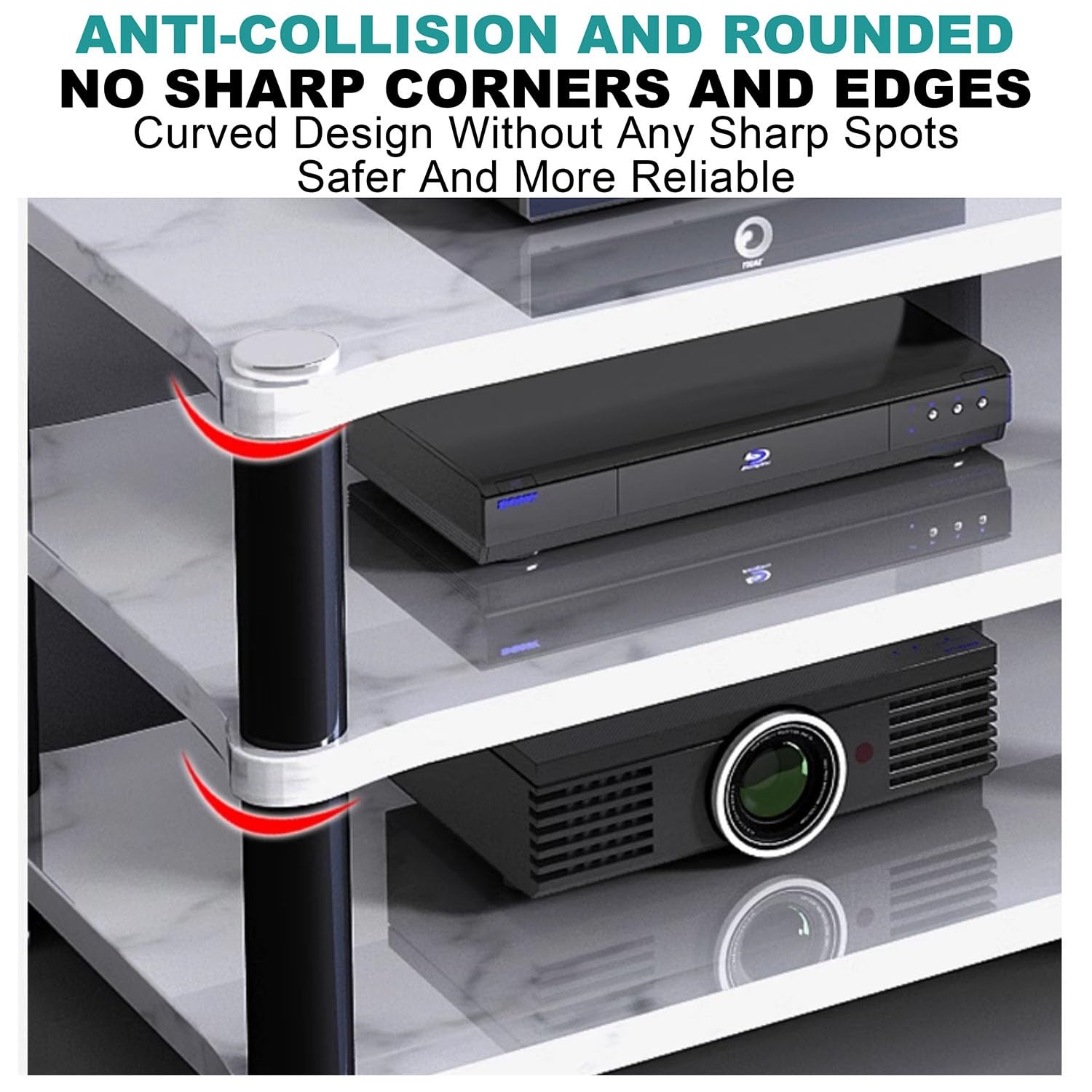 Robusto ripiano da gioco e rack audio, supporto multimediale per proiettore DVD e console di gioco, sotto la TV, per soggiorno, sala giochi e studio musicale, strisce nere