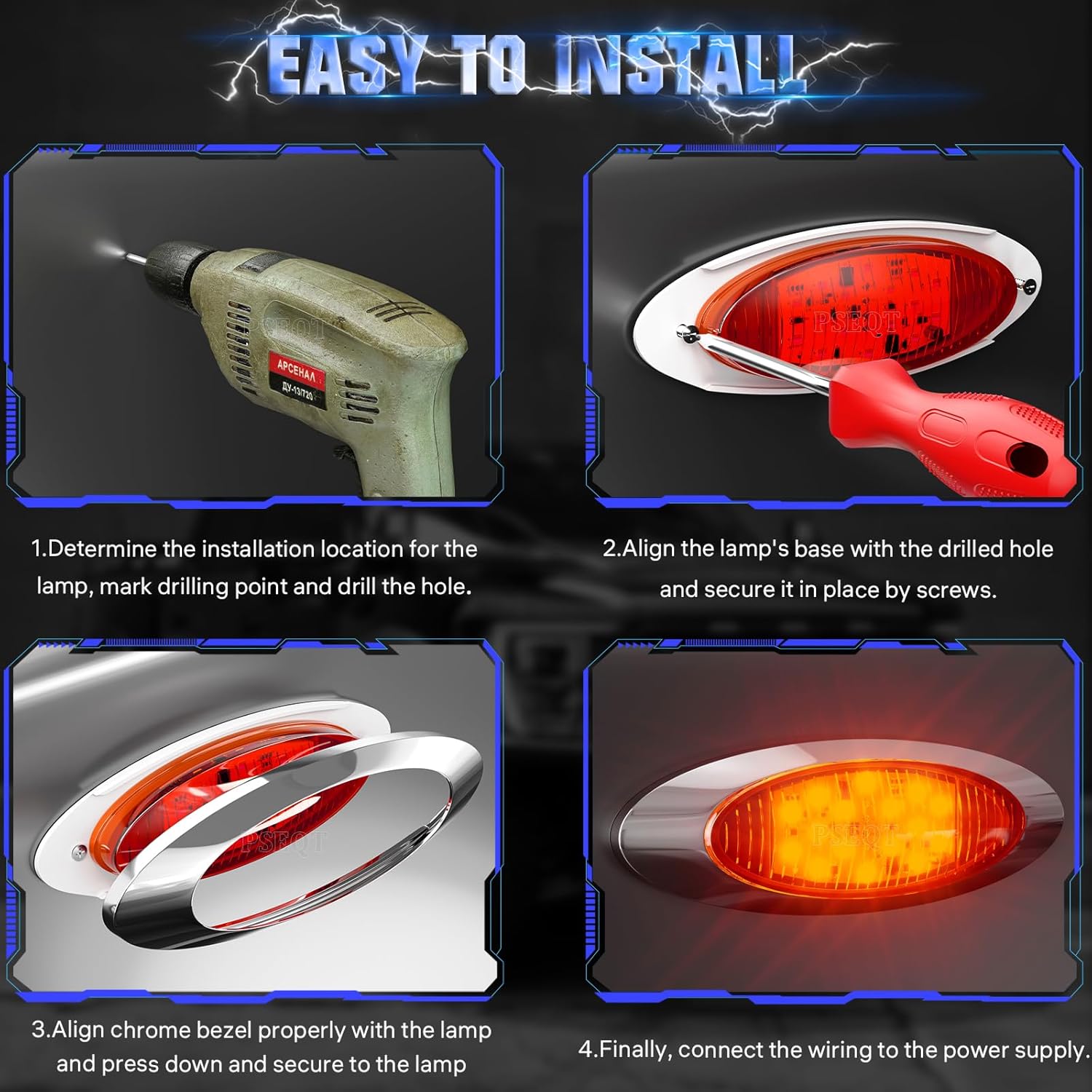 PSEQT 6.5'' Strobe Flash+High/Low Lights Red 3 Function Trailer LED Side Clearance Tail Marker Oval Lights 16LED Brake Stop Turn Running Lamp Waterproof for Truck Pickup Caravan RV Bus, 5Pcs