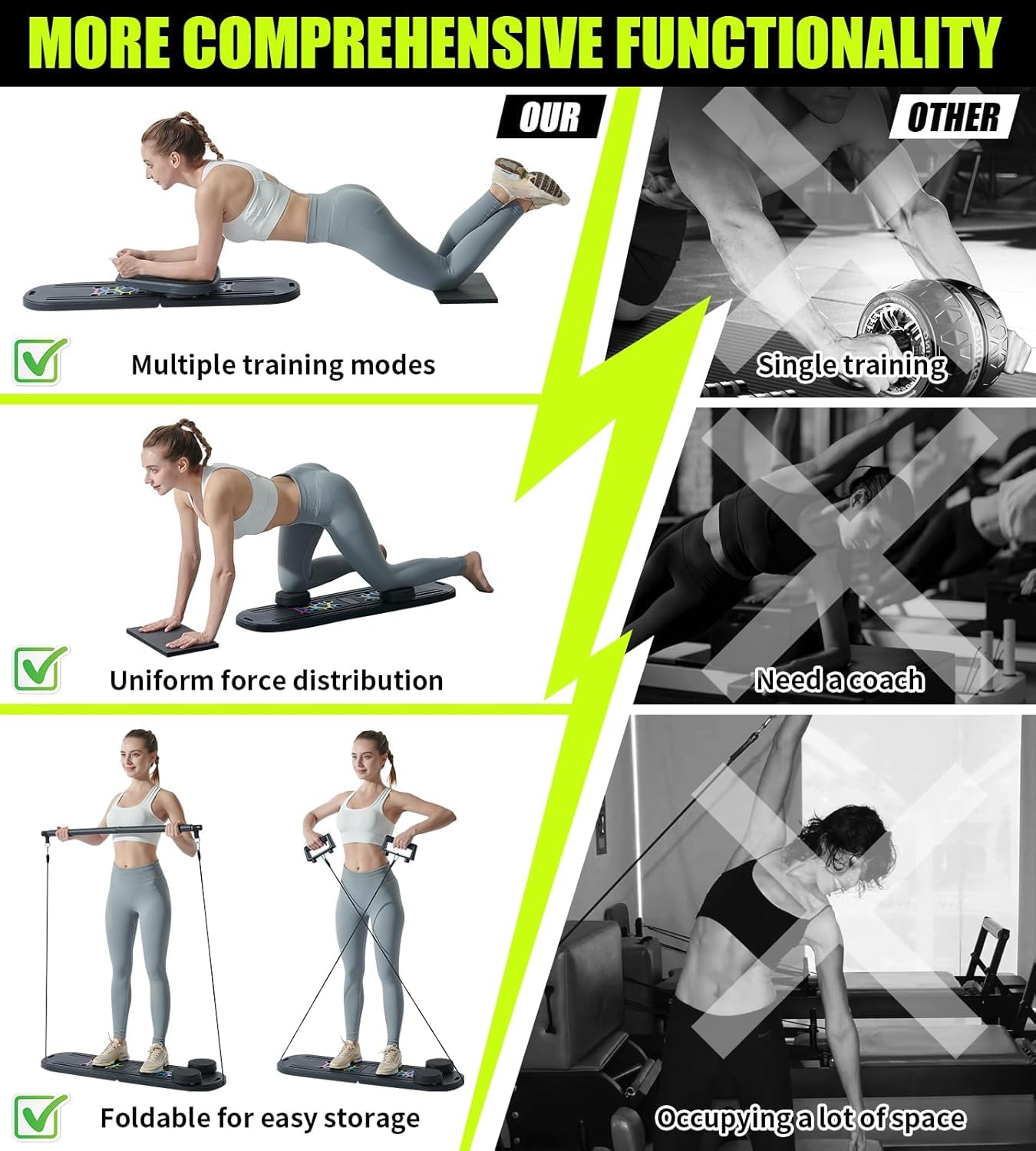 15-in-1 Foldable Pilates Reformer Board Set With Resistance Bands - Portable Home Pilates Machine For Core, Abs, Full Body Workout