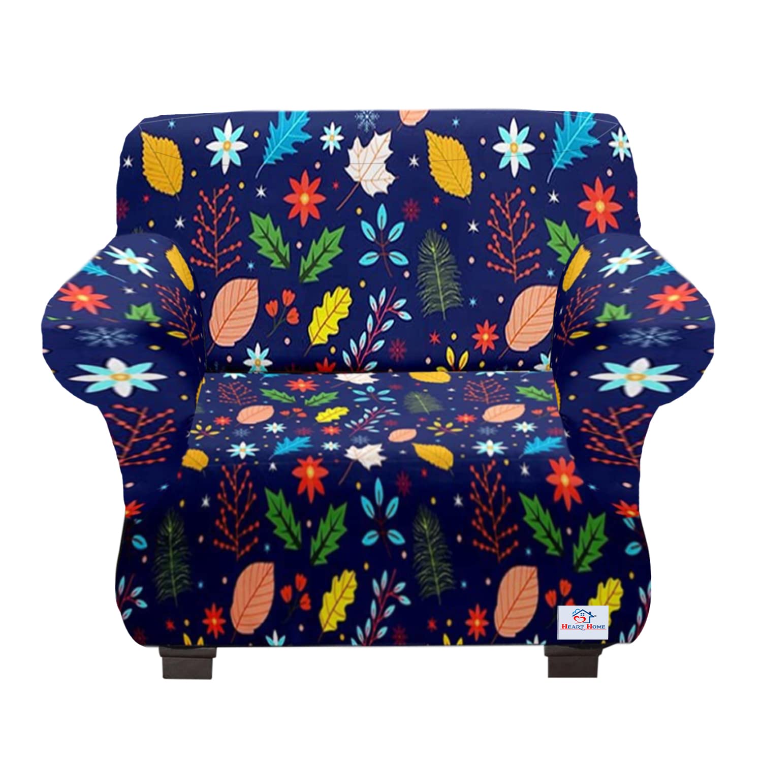 Heart Home Leaf Printed Polyster Stretchable Single Seater Sofa Cover for Home, Office, Hotels with Foam Stick (Blue)-50HH01400 (B09RSHLLTV) Amazon Price History, Amazon Price Tracker