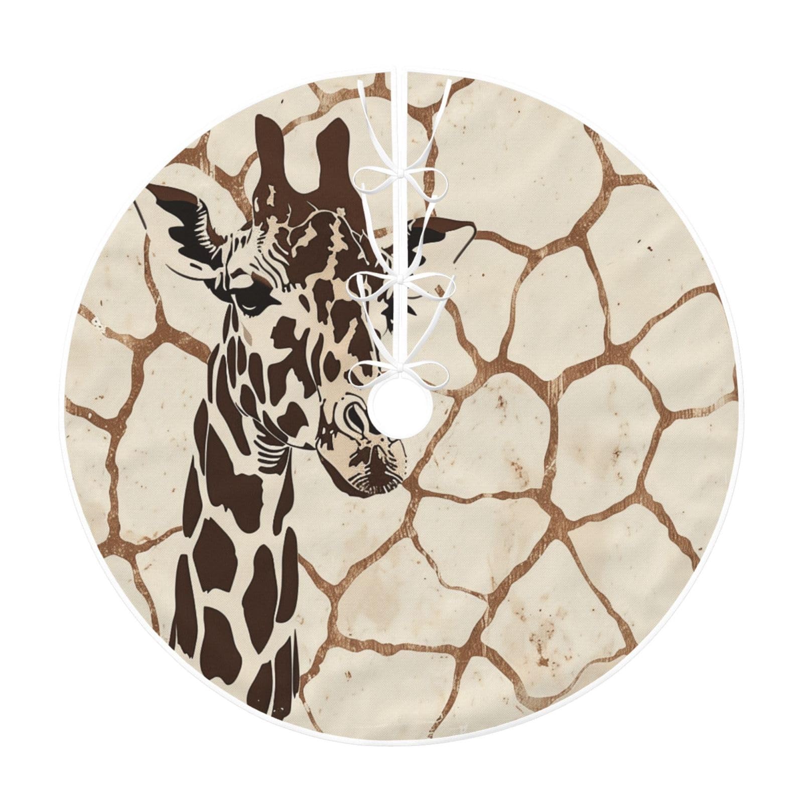Giraffe Print Printed Imitation Linen Christmas Tree Skirt with Hemp Bandage, Xmas Tree Cover Mat for Christmas New Year Party Home Decor, 36 inch