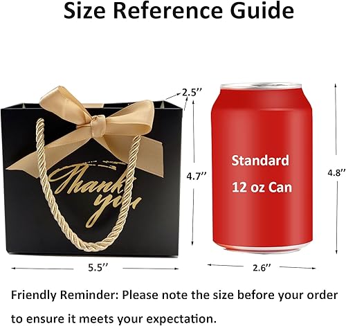 Miniatura 2 de TKSBAG Paquete de 50 bolsas pequeñas de regalo de agradecimiento con asas de 5.5 x 2.5 x 4.7 pulgadas, mini bolsas de regalo negras a granel para