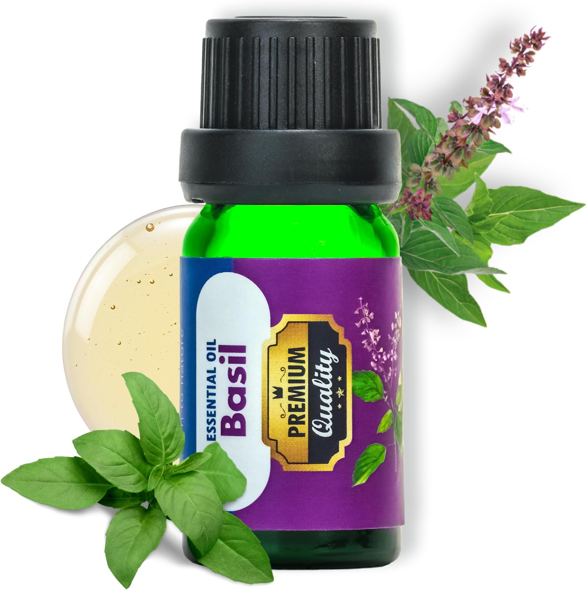 100% Pure Essential Oils for Diffusers, Home Care, Car, Hair & Massage, Candle Making Scents, Fragrance, Aromatherapy, Humidifiers, Gifts - (10ml/(0.33 oz), Basil)