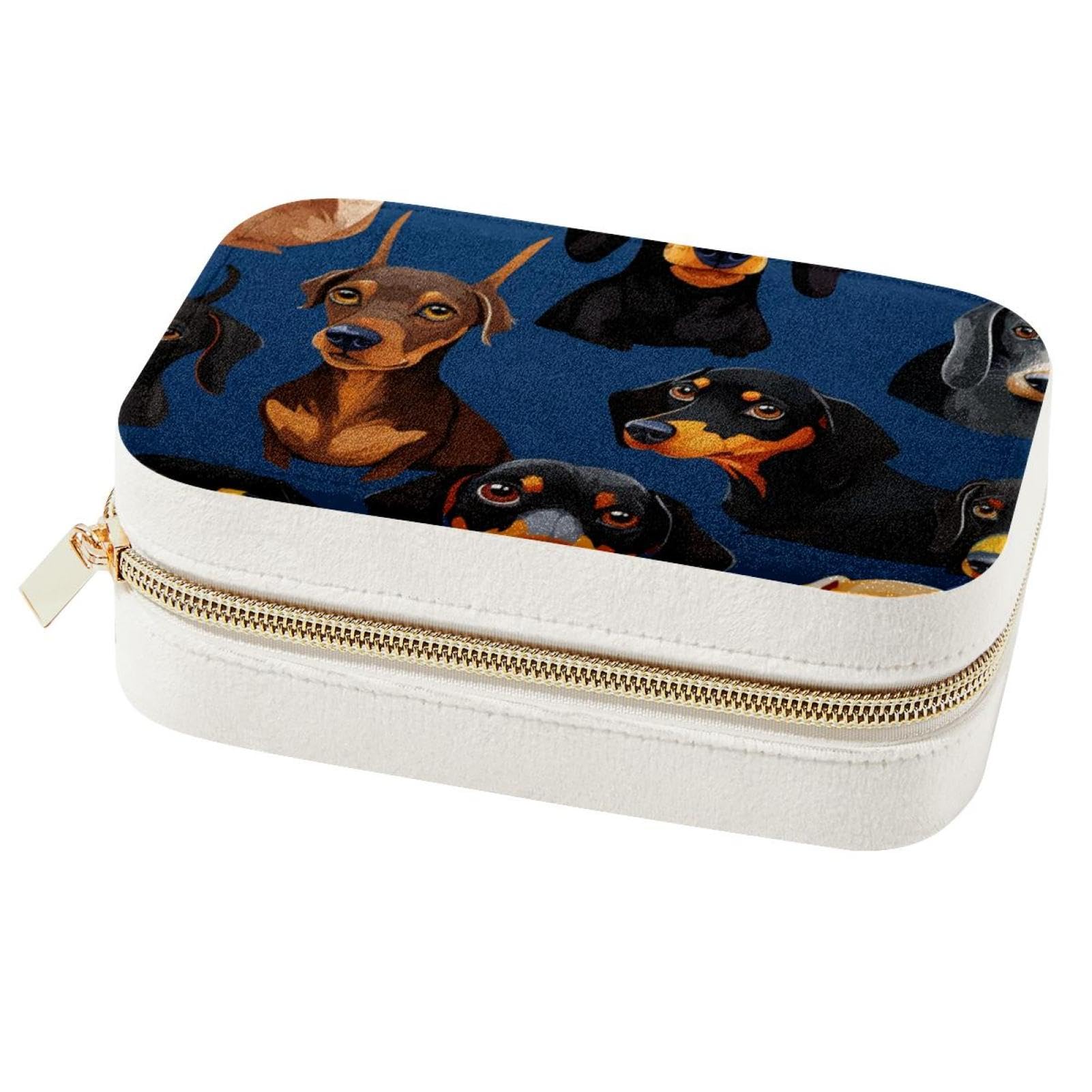 Boîte à bijoux teckel double couche en cuir pour bagues et colliers