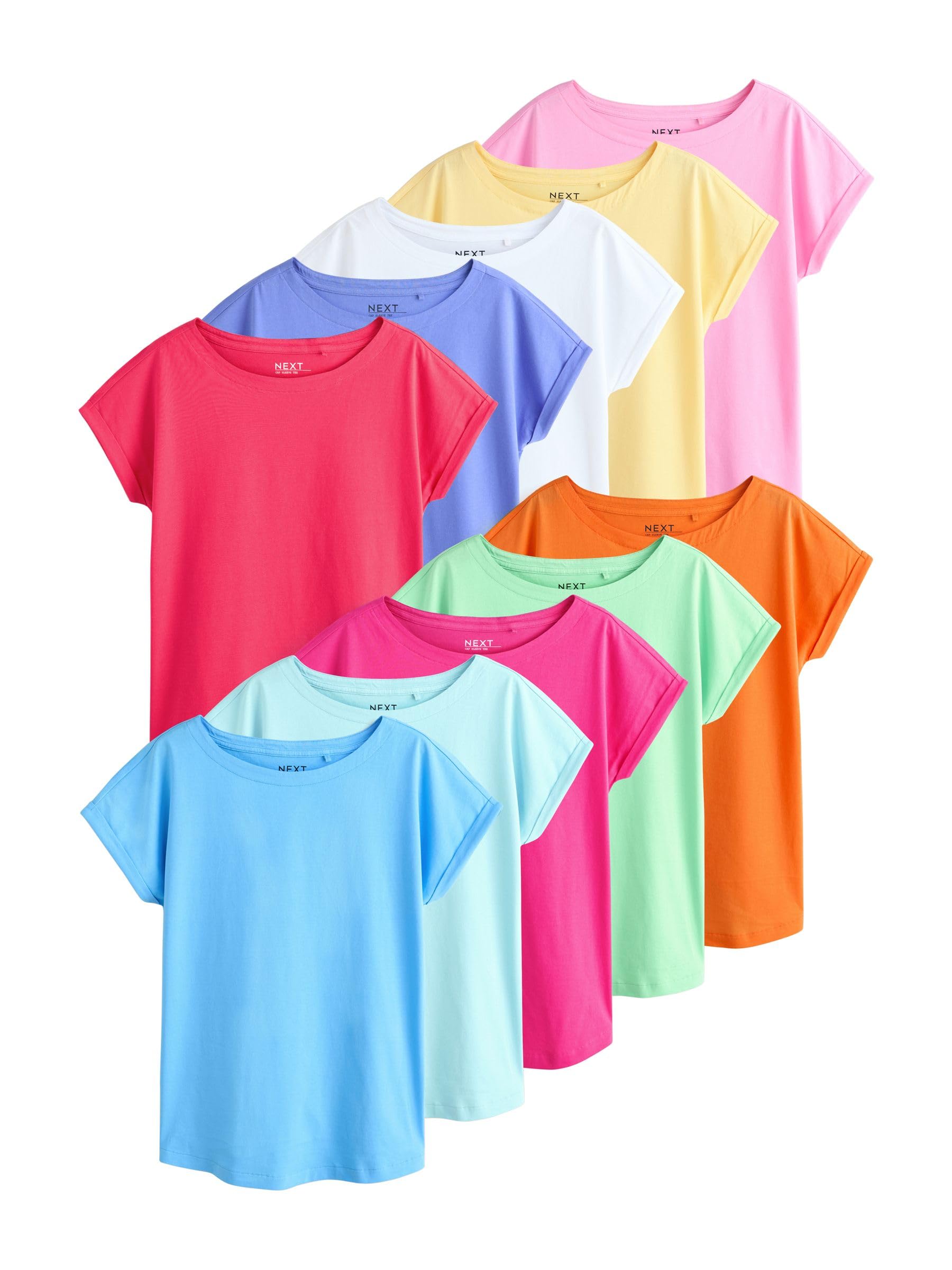 NEXT Femme T-Shirt 100% Coton à Mancherons, Lot de 10 | Coupe standard