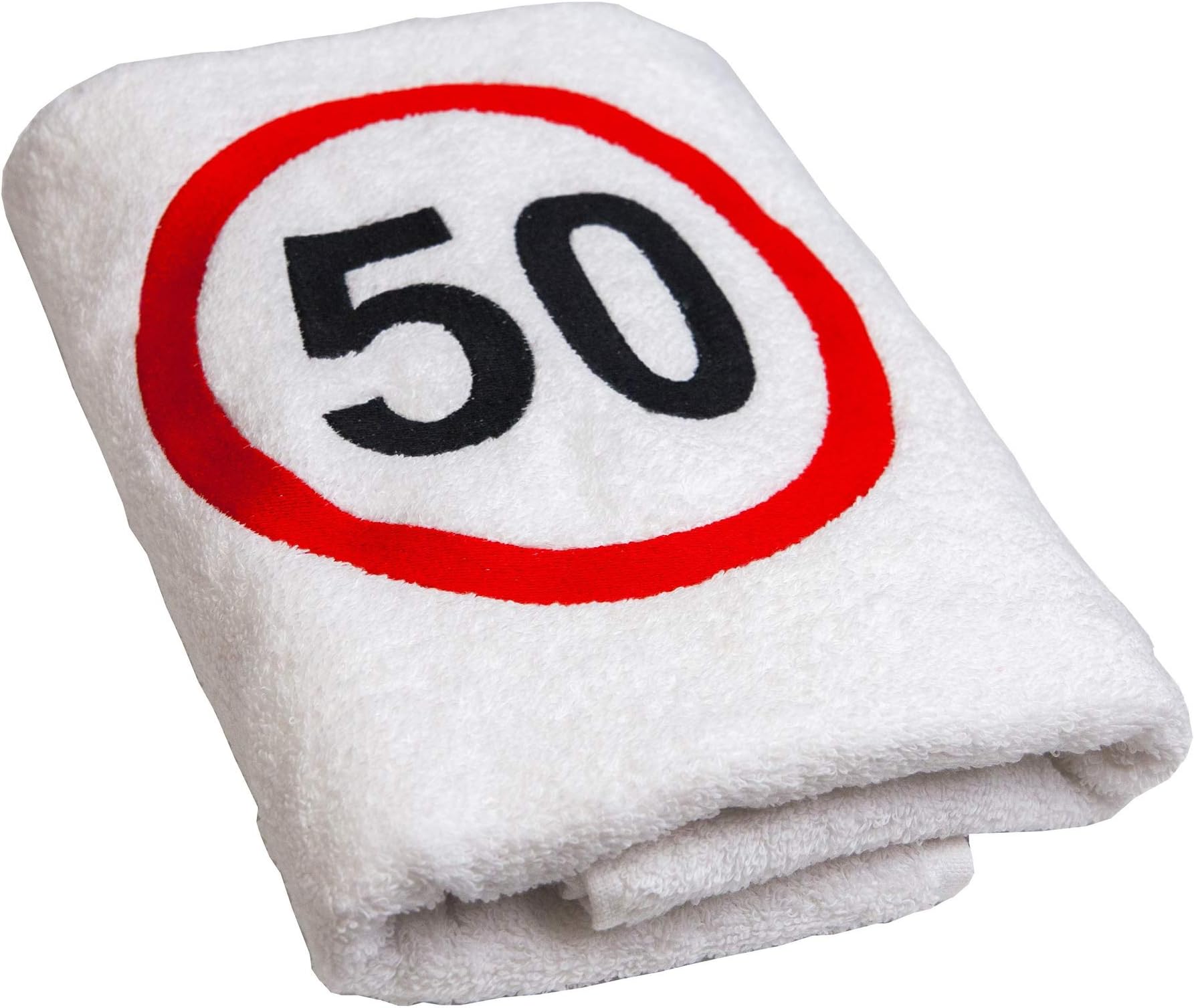 Geschenk zum 50 Geburtstag Handtuch mit aufgesticktem Verkehrszeichen für Mann und Frau Ein
