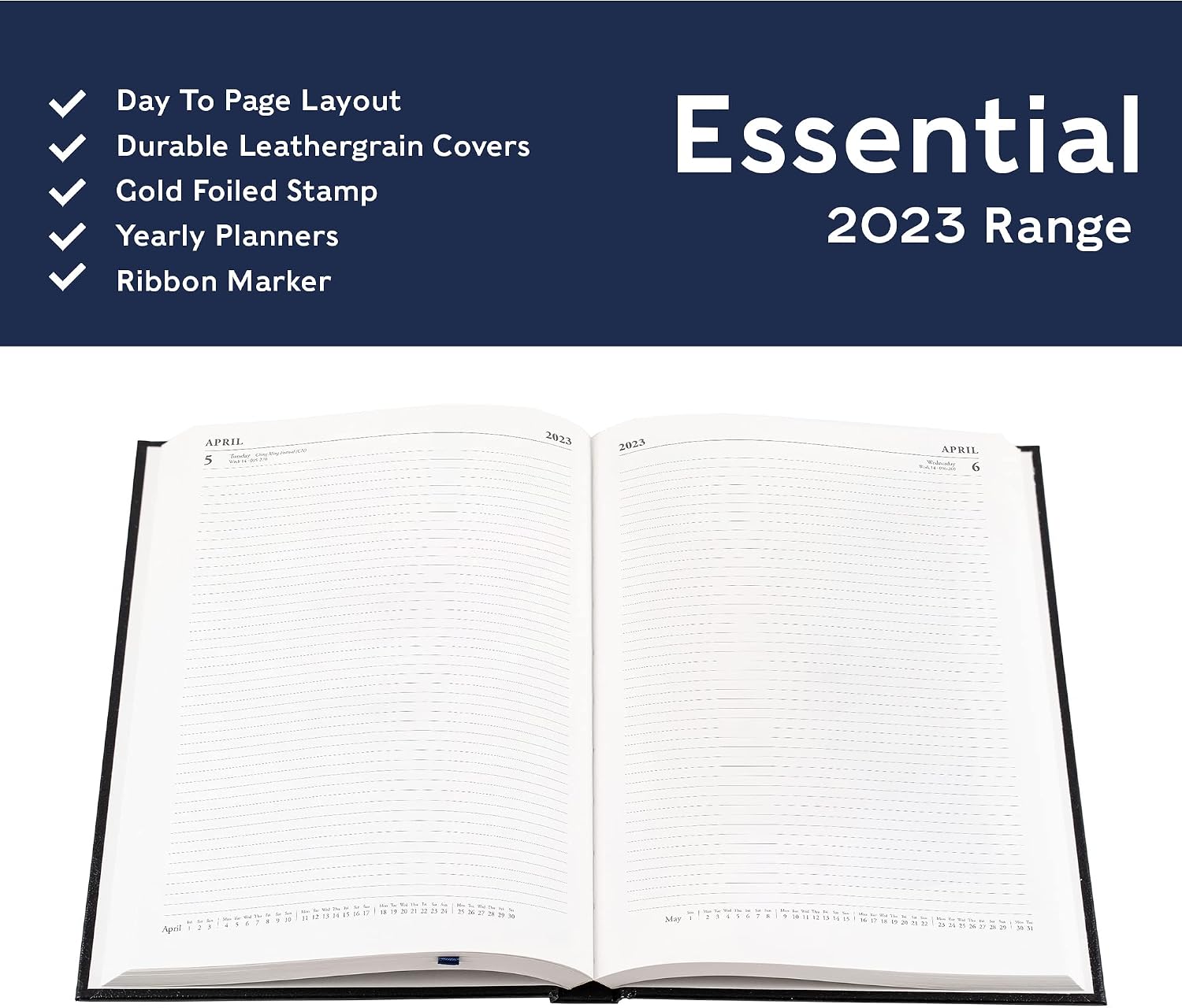 Collins Essential A4 Day to Page 2023 Diary - Blue - Calendar Year Daily Diary, Journal and Planner for business, office and personal