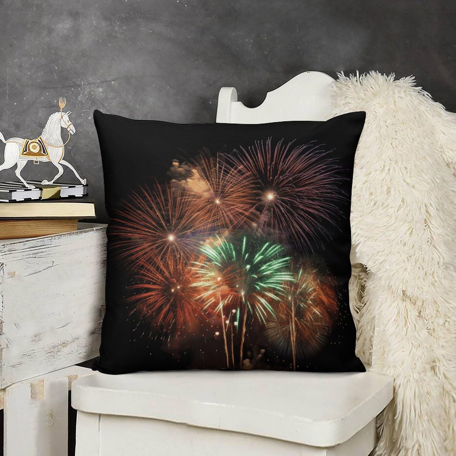 FodPand Boho Farmhouse Splendid Fireworks Pillow Covers with Hidden Zipper 24x24 Soft Plush Cushion Cover Decorative Throw Pillow Cases for Couch Bed Sofa Living Room Indoor Outdoor Home Decor