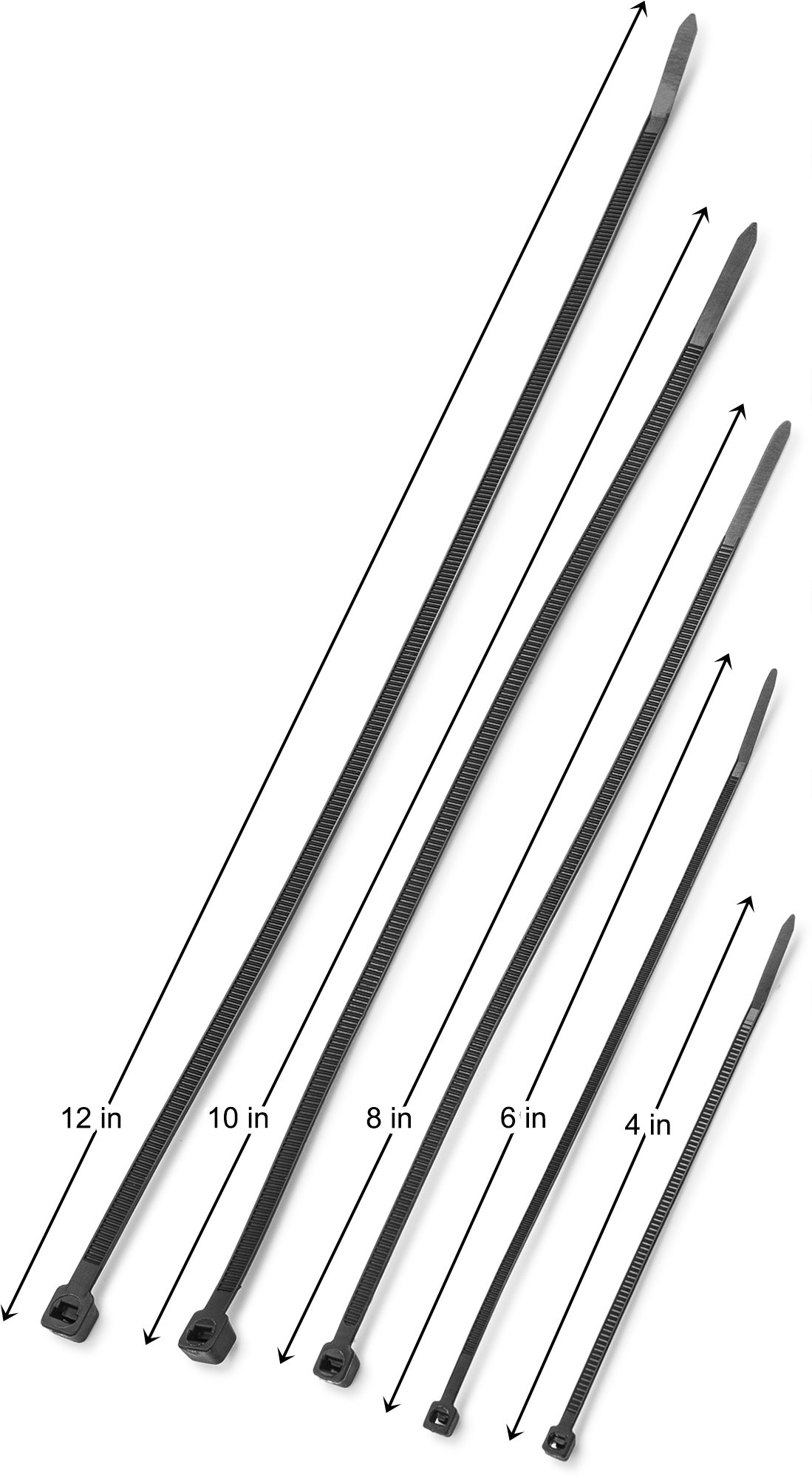 Fixson Multi-Purpose Cable Ties Assorted Sizes 4+6+8+10+12-Inch Self-Locking Nylon Zip Wire Tie-Wraps (250 Pcs Variety Pack) Color Black Cable-Tie Set