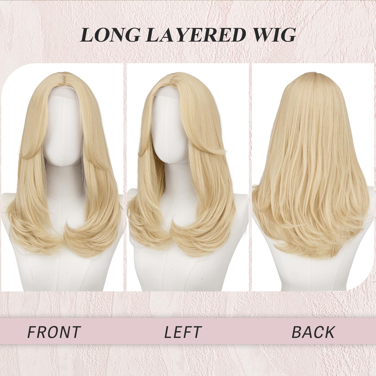 FESHFEN Lace Front Parrucca - Parrucca Donna con Frangia Natuaral Ondulata Biondo Platino Wigs Sintetici Lunga Parrucche per Quotidiano Carnevale Festa, 45 cm