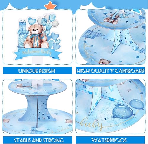 Miniatura 4 de Yungyan Soporte de papel de oso de 3 niveles para cupcakes, 11.8 pulgadas de largo x 11.8 pulgadas de ancho x 17.5 pulgadas de alto, bandeja de