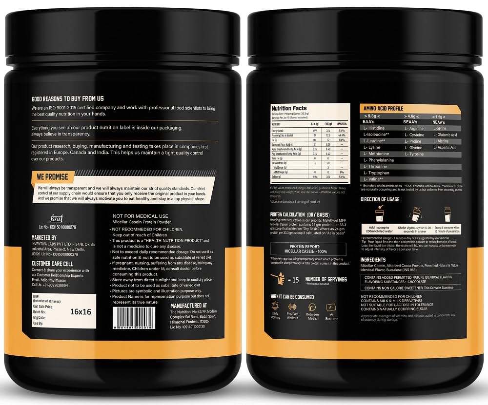 MyFitFuel Micellar Casein Protein Powder | 500 gm, 15 Servings (Unflavoured) | Slow Release Protein 2