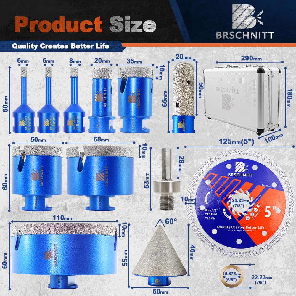 Punte Diamantate Gres Porcellanato - 6/6/8/20/35/50/68/110mm frese diamantate, 10mm Fresa, 50mm Punte Smusso,125mm X Disco,per Porcellana Piastrelle Ceramica Marmo Granito