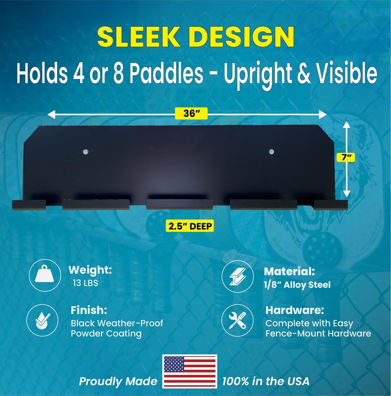 Boomer HD Pickleball Paddle Rack – Holds 4 or 8 Paddles – Track Players “Next-Up” on The Court – Heavy-Duty 1/8” Steel with Weather-Proof Powder Coating