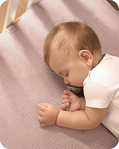 Miniatura 5 de Sábanas de muselina para cuna, 100% algodón, ajustadas para colchón de cuna estándar y colchón de cama de niño pequeño de 52 x 28 pulgadas, suaves y