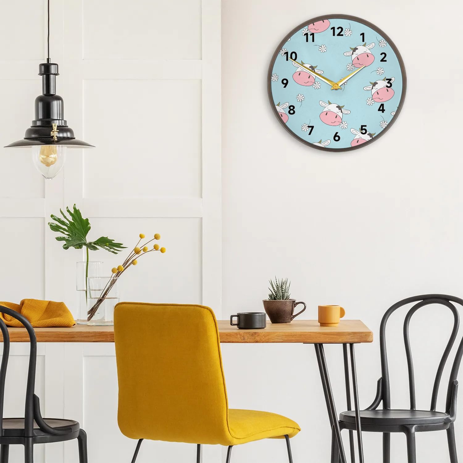 Krowy kwiatowy wzór zegar ścienny 30 cm cichy nietykający zasilany bateriami kwarcowy nowoczesny okrągły zegar analogowy do salonu biura domu sypialni kuchni łazienki szkoły