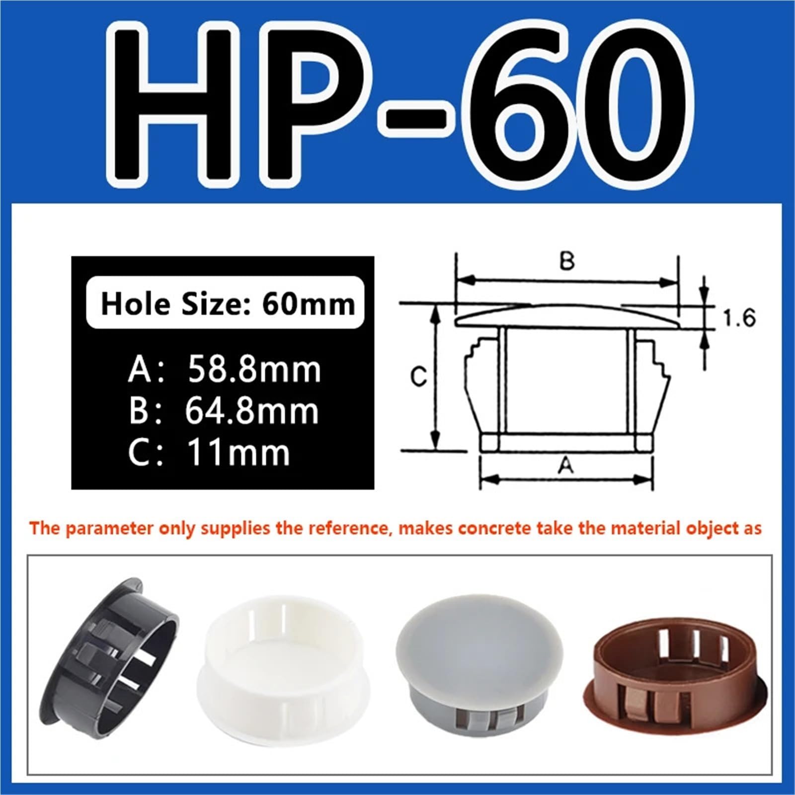 Tapones de plástico con agujero a presión, tapa de rosca negra, tapa de cierre de tapón de bloqueo blanco para muebles de armario (HP-60, 100 unidades, negro)