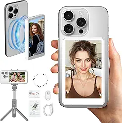 Tela de monitor de selfie Vlog, tela magnética para celular Vlog Selfie, controle remoto Bluetooth 4K 30fps, câmera traseira sem fio para vlog de selfie, compatível com iPhone e Android (branco