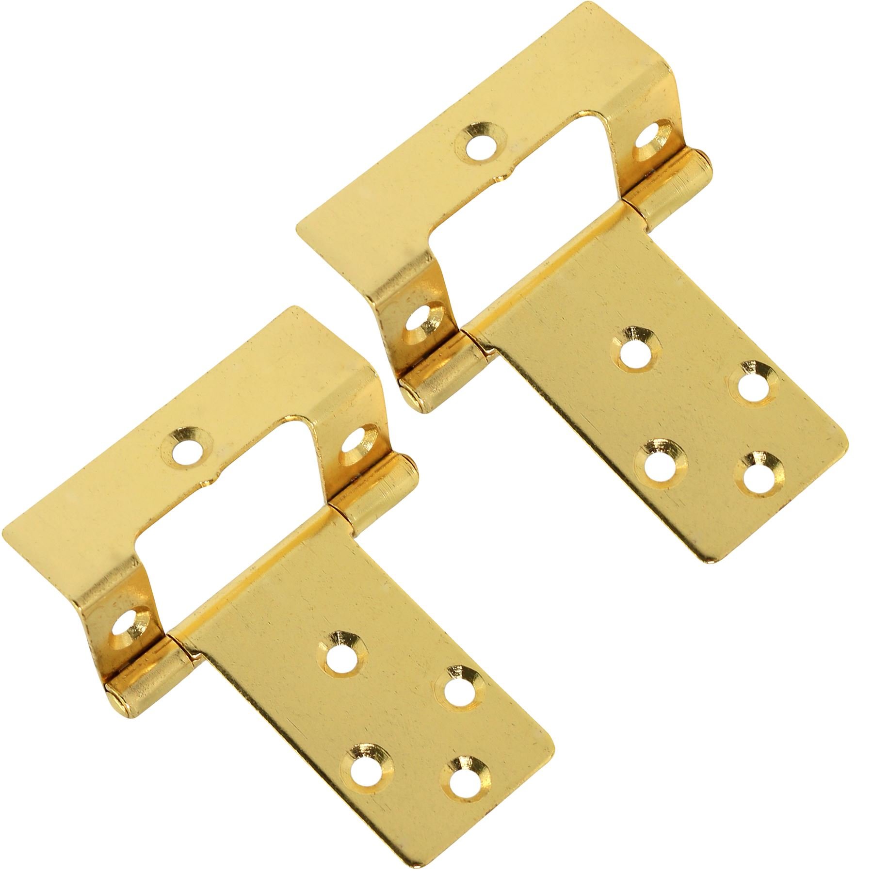 Pair of Large Brass Cranked 50mm / 2" Flush Hinges - Offset Cabinet/Cupboard Door