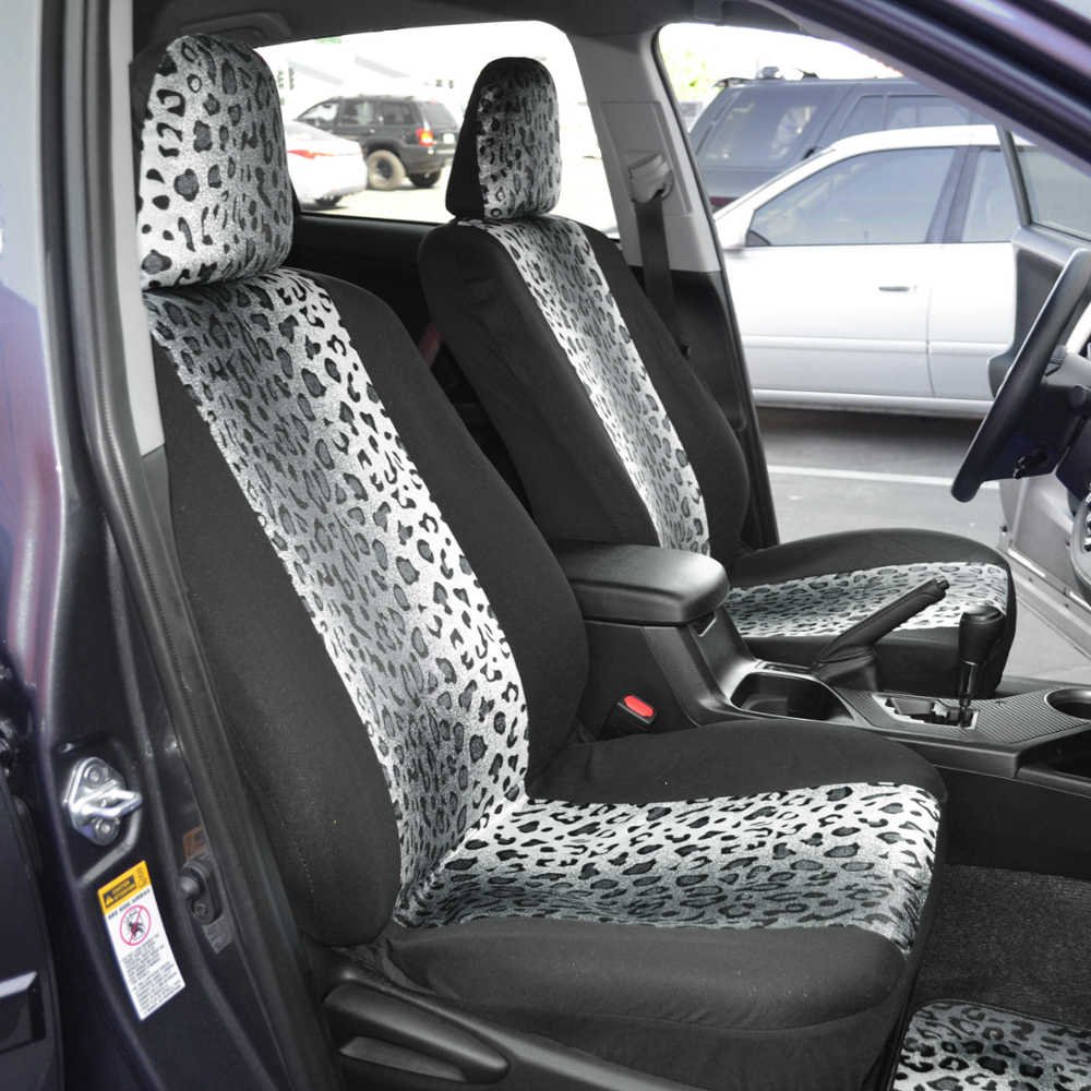 carXS Leopard Print Car Seat Covers Full Set Includes Matching Seat Belt Pads and Steering Wheel Cover Two-Tone — view 2