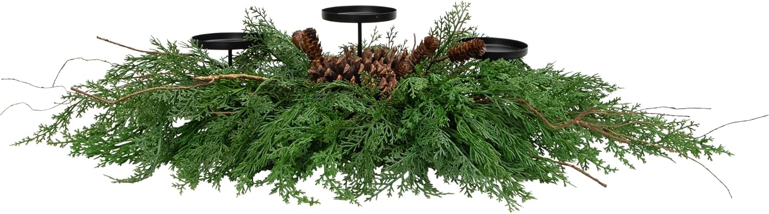 Northlight Pine Cone and Cedar Christmas Pillar Candle Holder - 30"